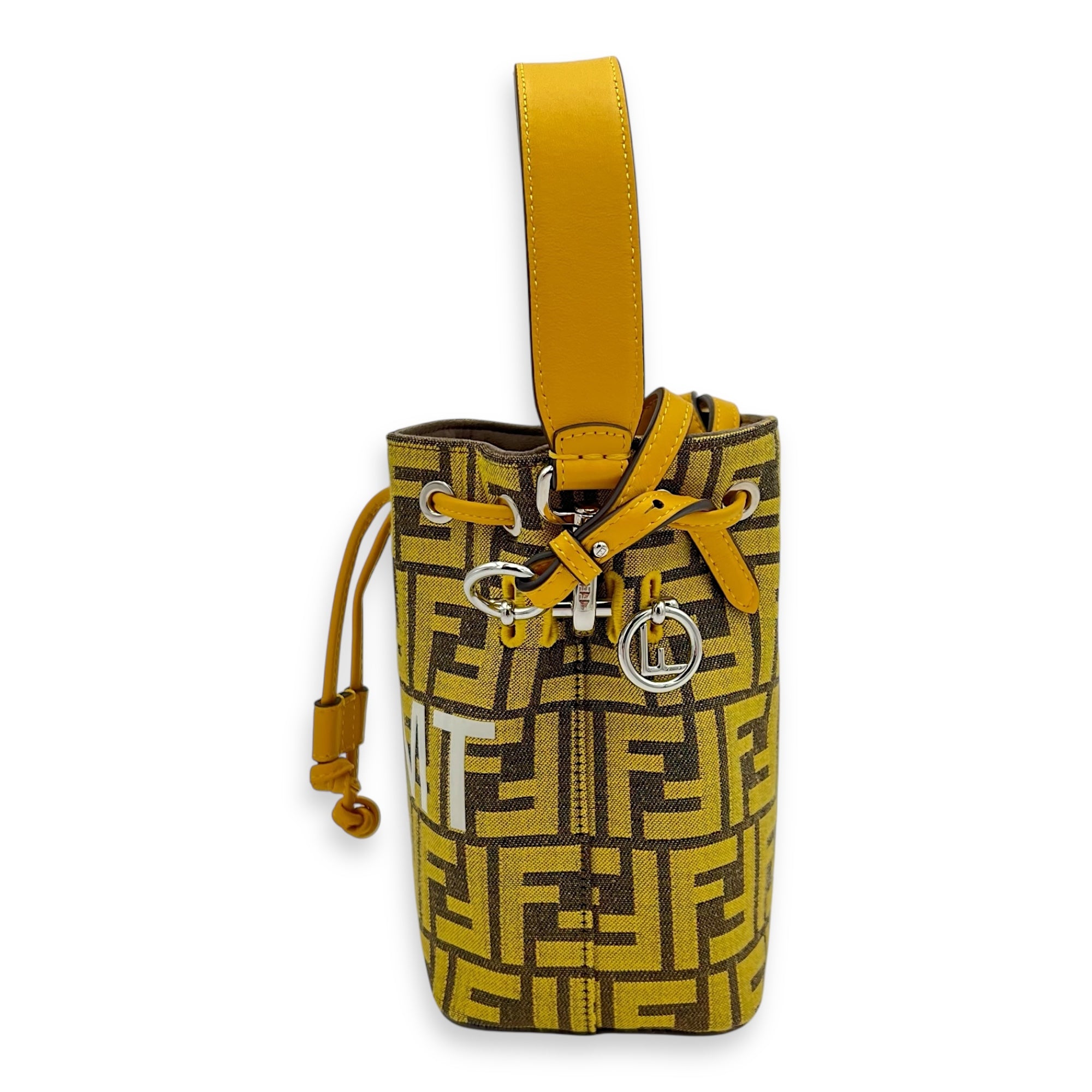 Mon Tresor Bucket Bag Yellow in Canvas, Silver hardware - Image 5