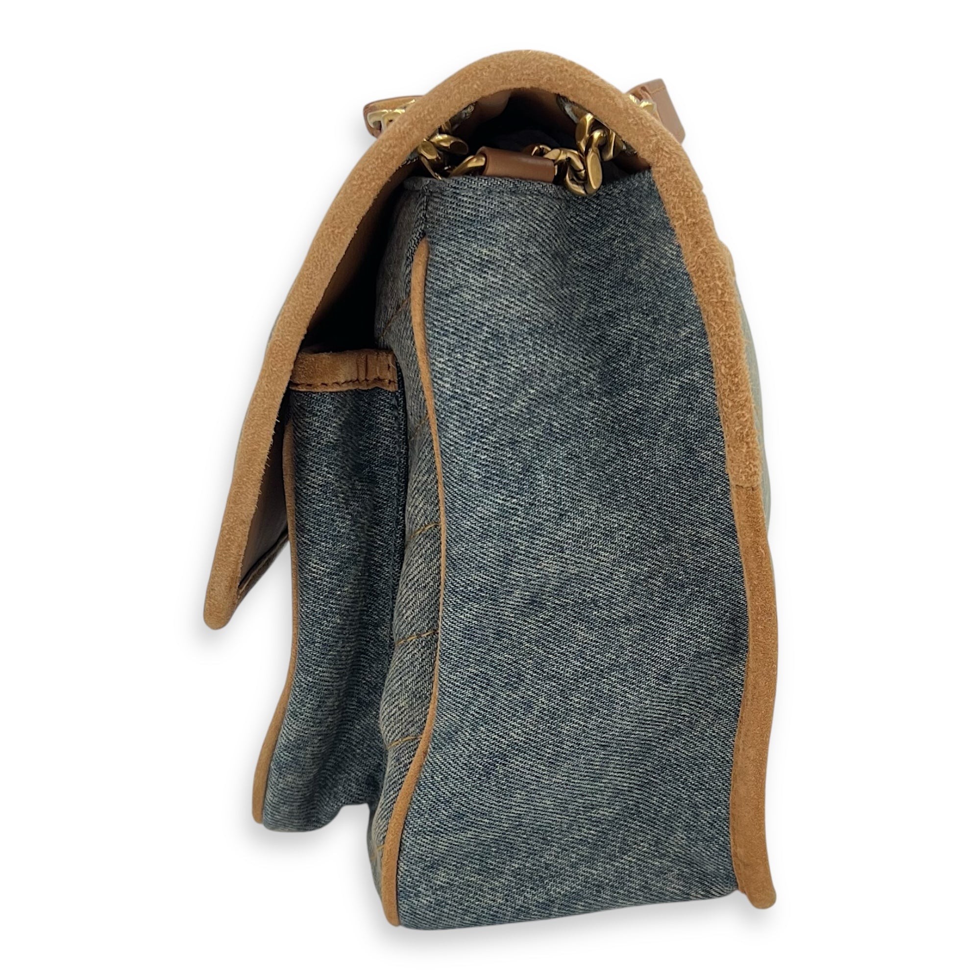 Niki Shoulder Bag Medium Blue in Denim, Gold hardware - Image 5