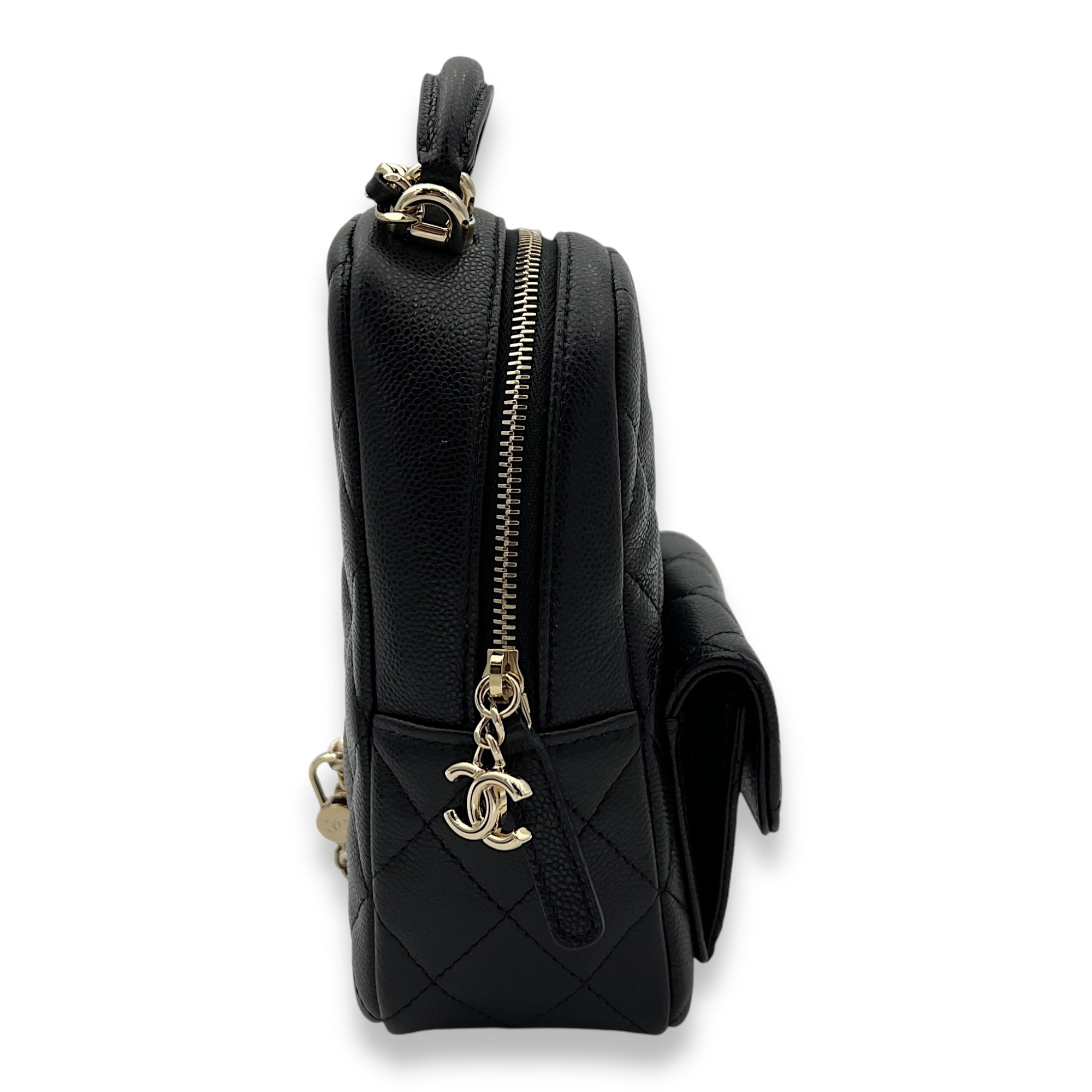 Quilted Backpack Black in Caviar Leather, Light Gold hardware - Image 5