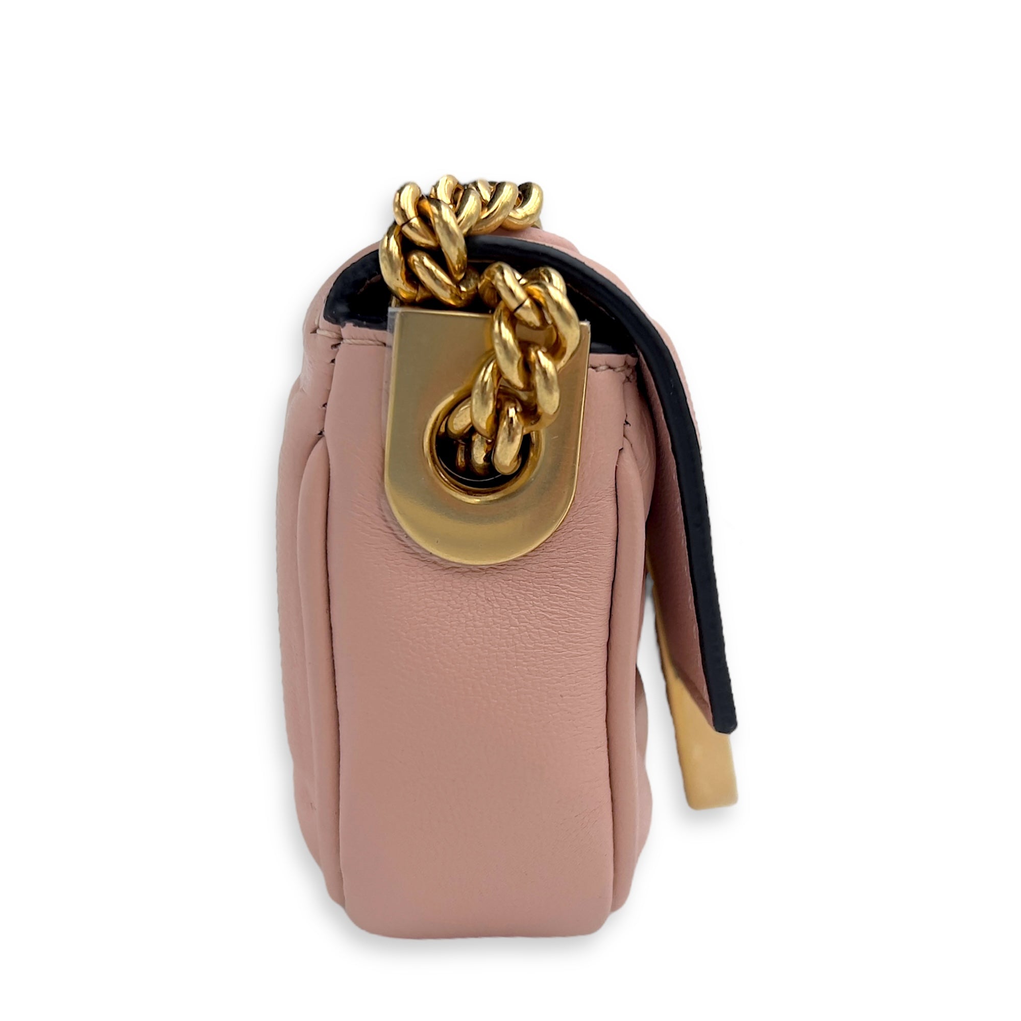 Baguette Nano Pink Wallet On Chain in Calfskin, Gold hardware - Image 5
