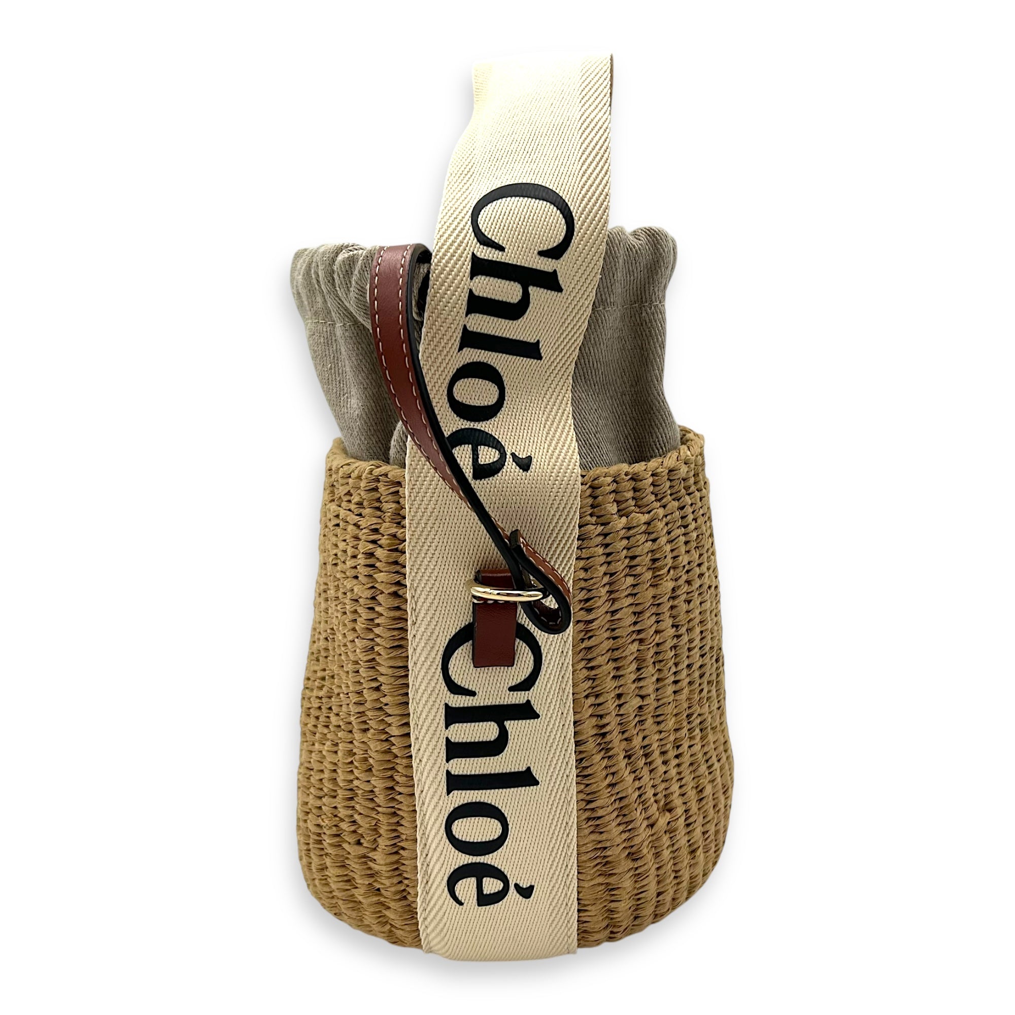 Woody Beige Bucket Bag in Raffia, Gold hardware - Image 5