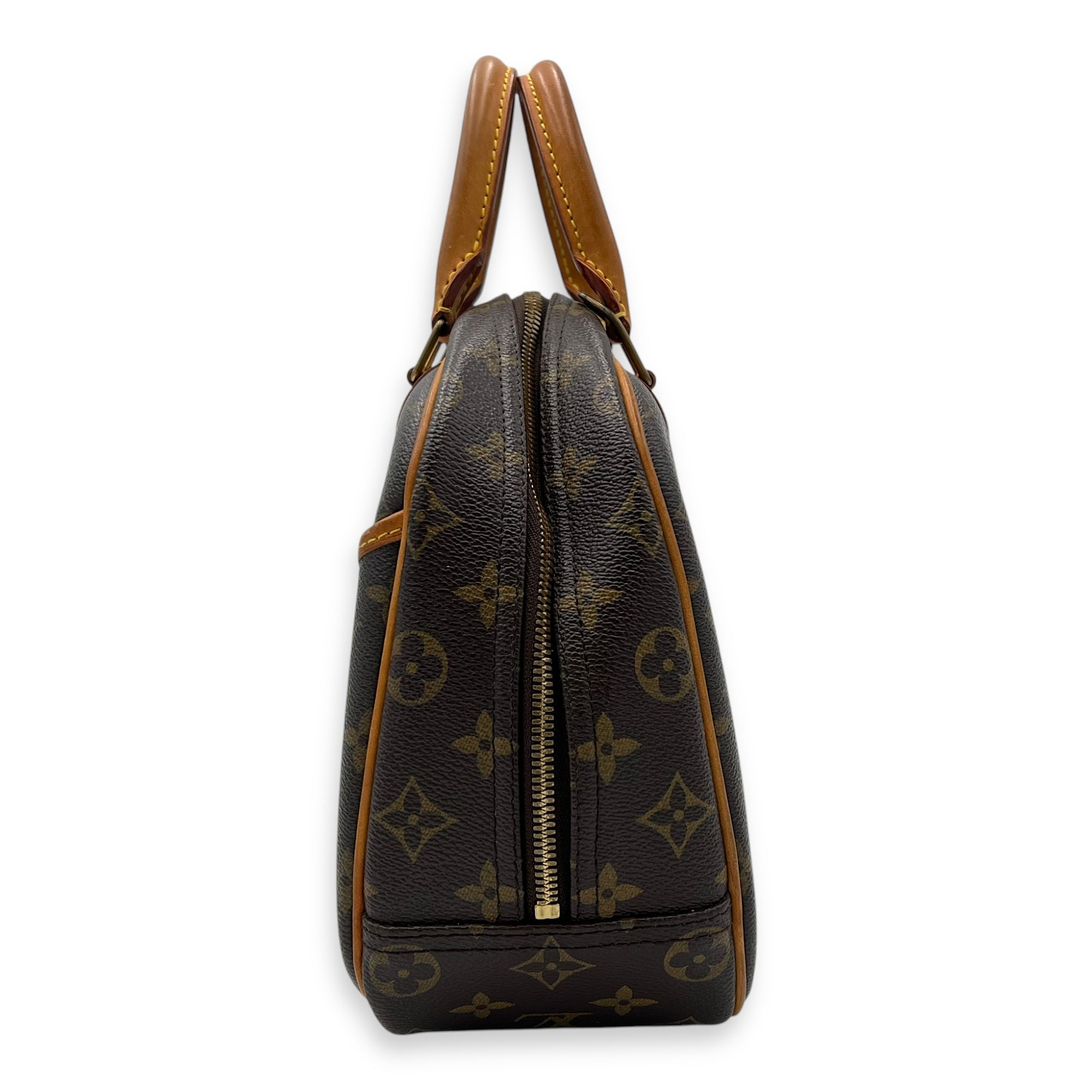 Trouville PM Brown Top Handle Bag in Monogram Coated Canvas, Gold hardware - Image 5