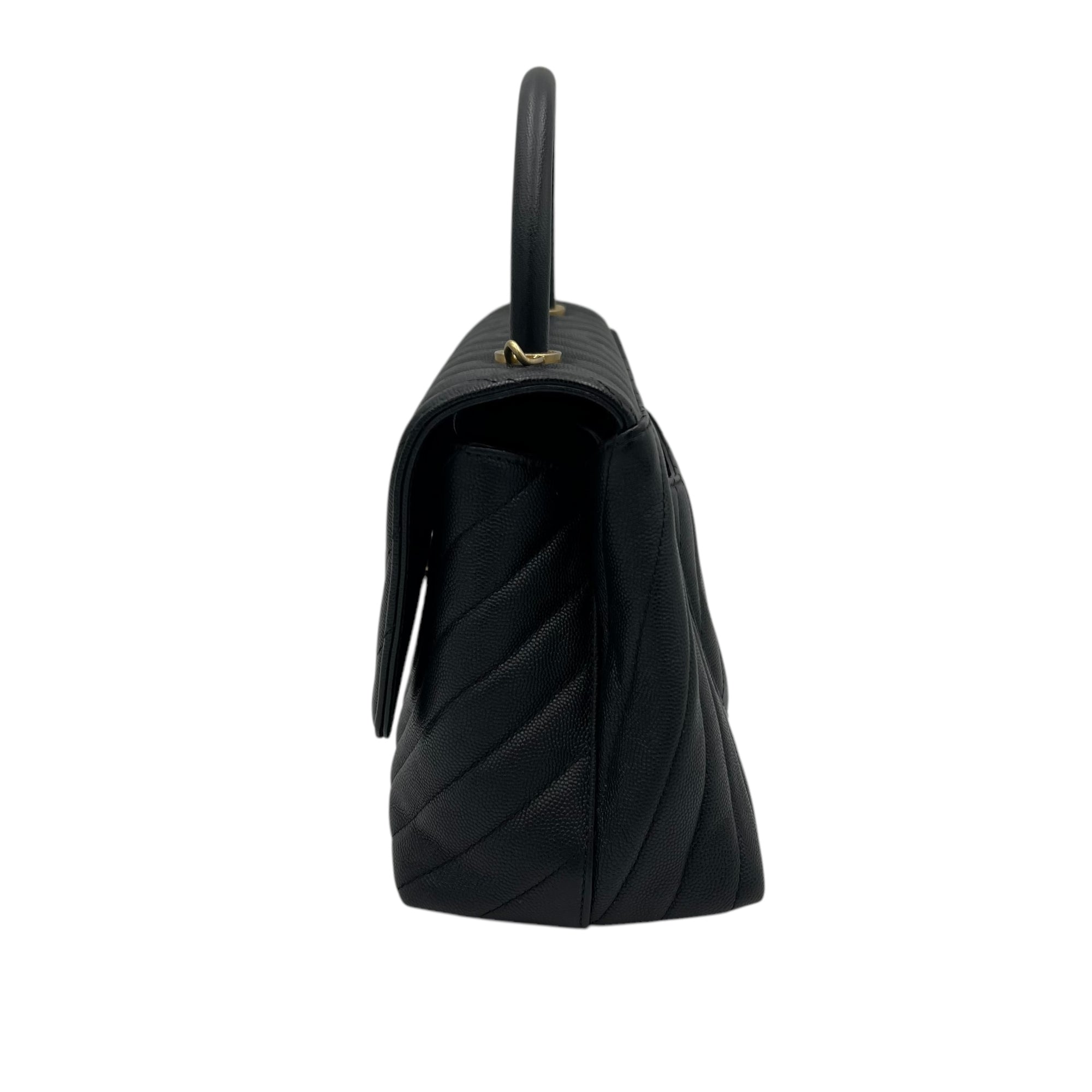Coco Medium Black Top handle Bag in Caviar Leather, Gold hardware - Image 5