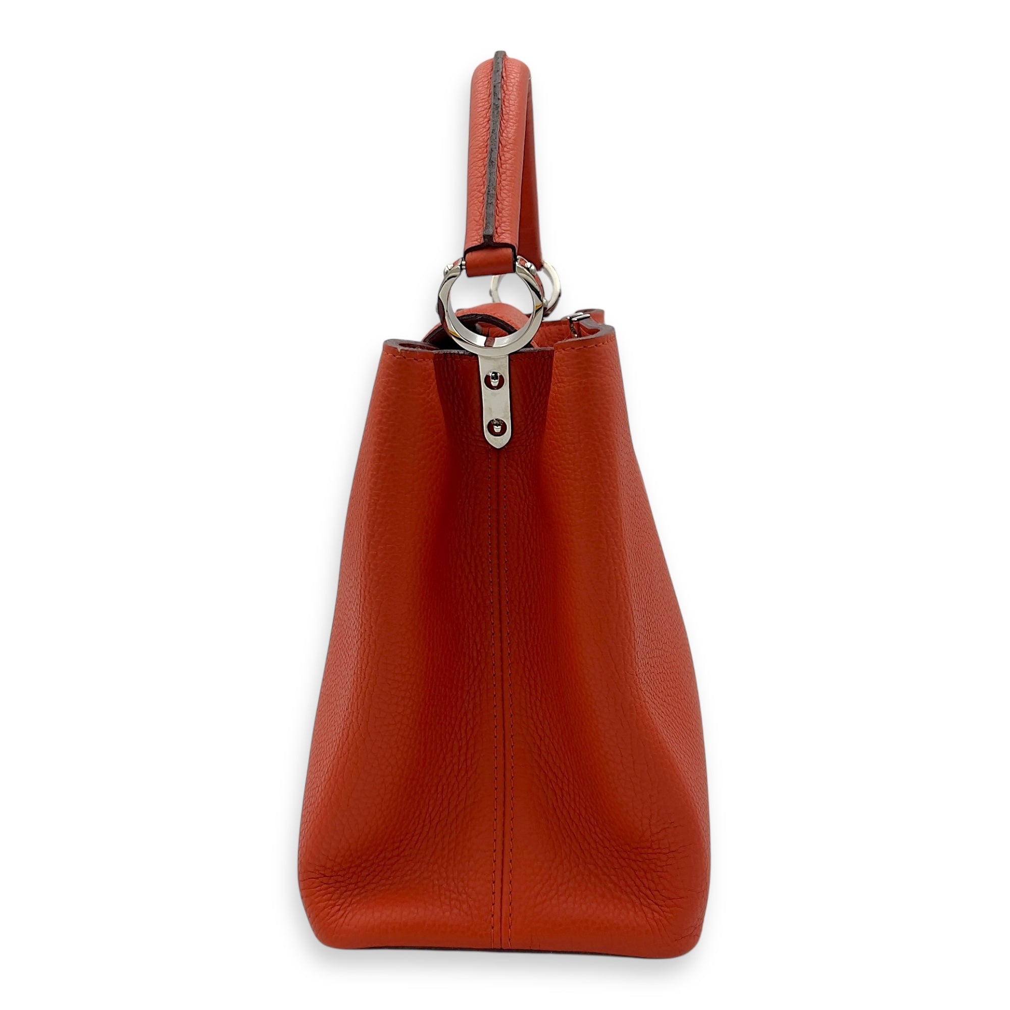 Capucines MM Clementine Top Handle Bag in Taurillon Leather, Light Gold hardware - Image 5