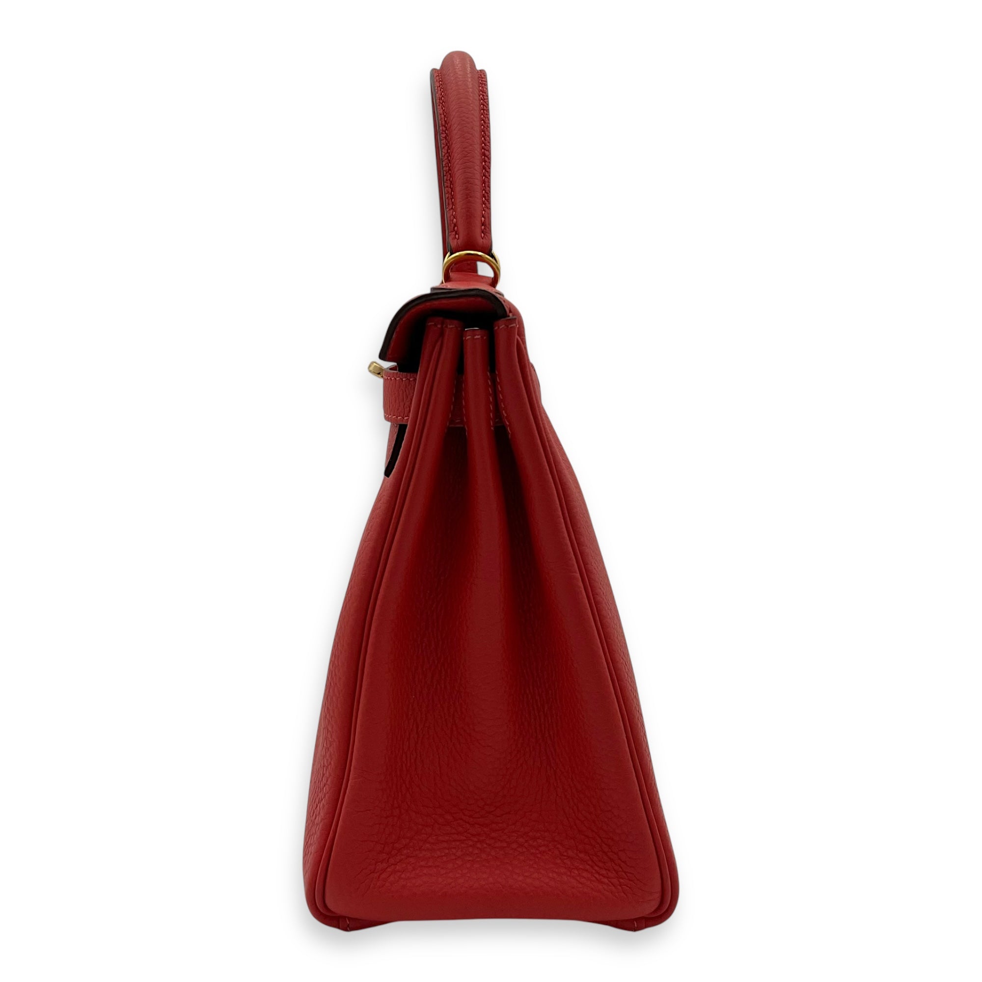 Kelly 28 Rouge Pivoine Top Handle Bag in Togo, Gold hardware - Image 5