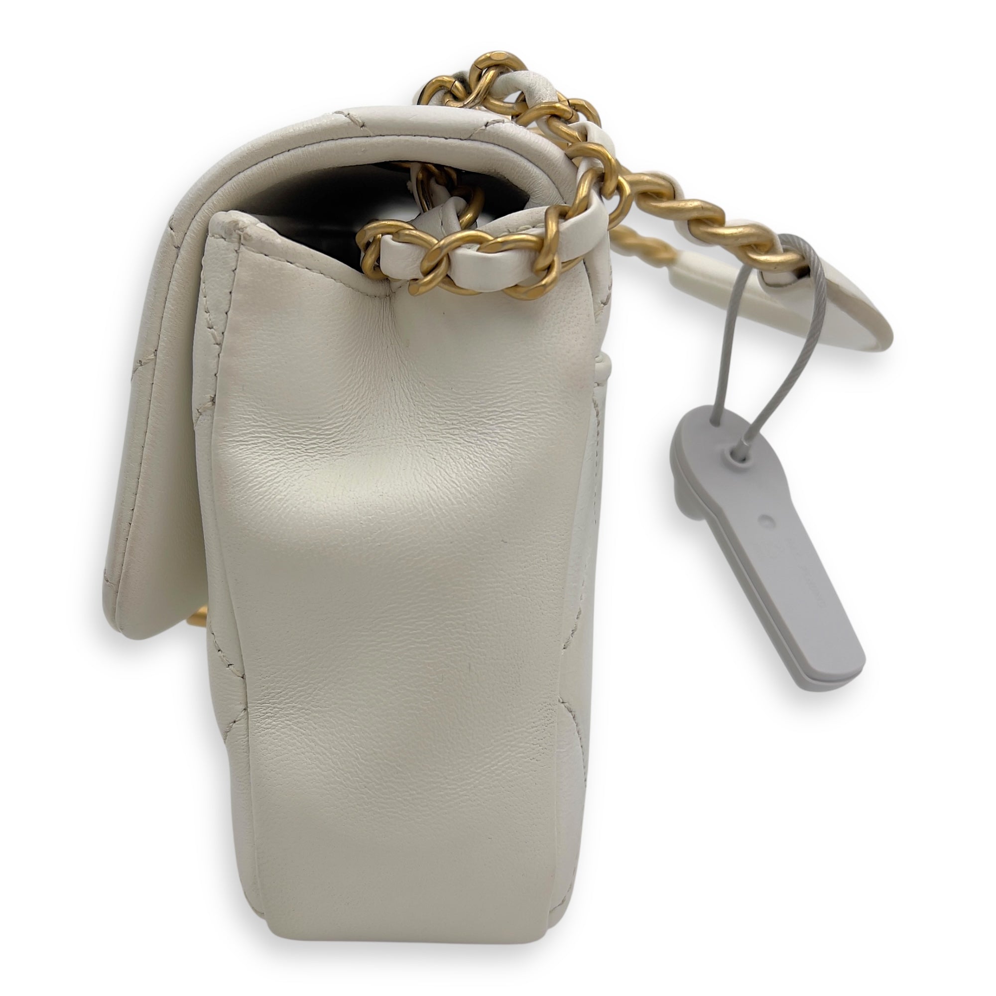 20C In The Loop CC Flap White Top Handle Bag in Lambskin, Gold hardware - Image 7