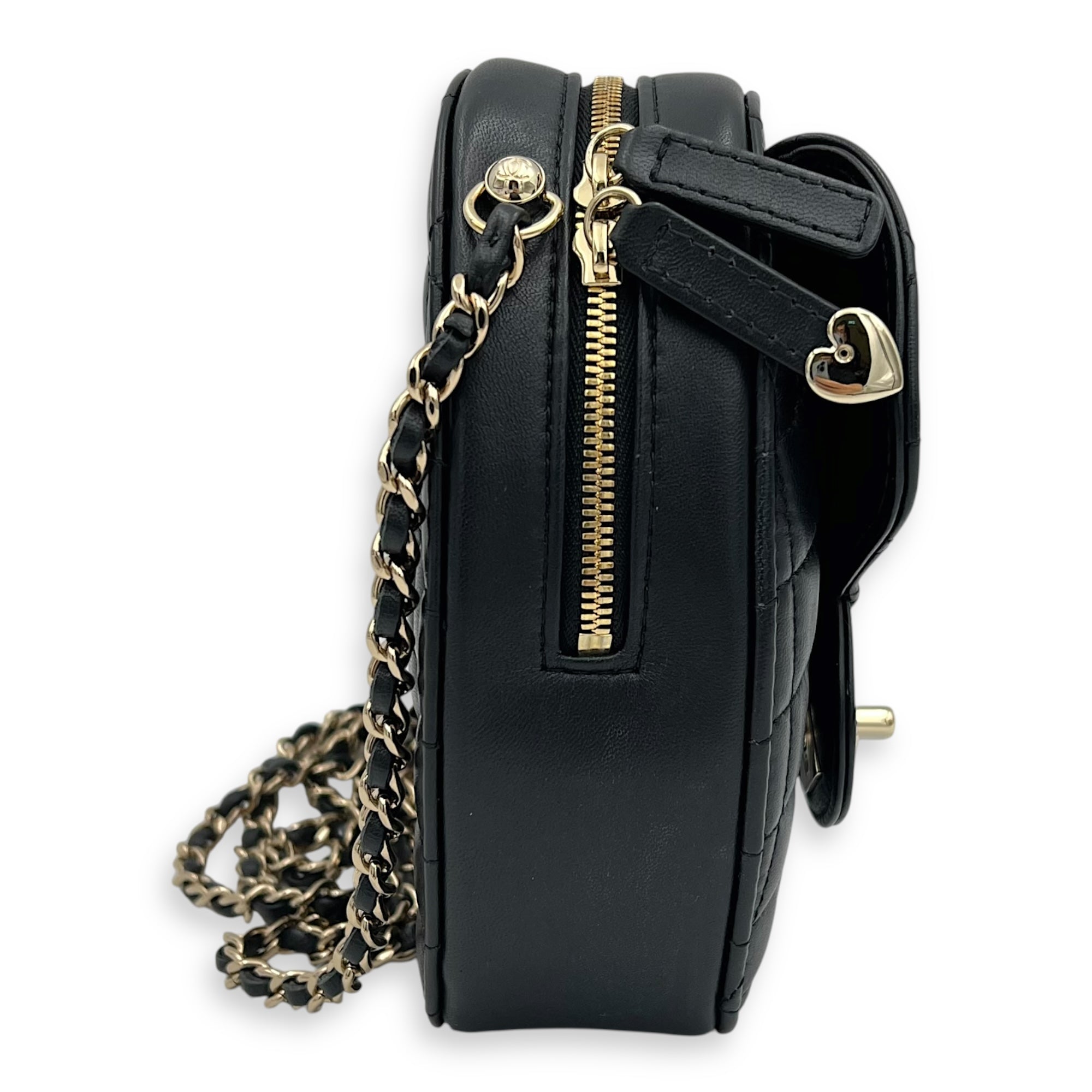 Heart Crossbody Bag Black in Lambskin, Gold hardware - Image 5