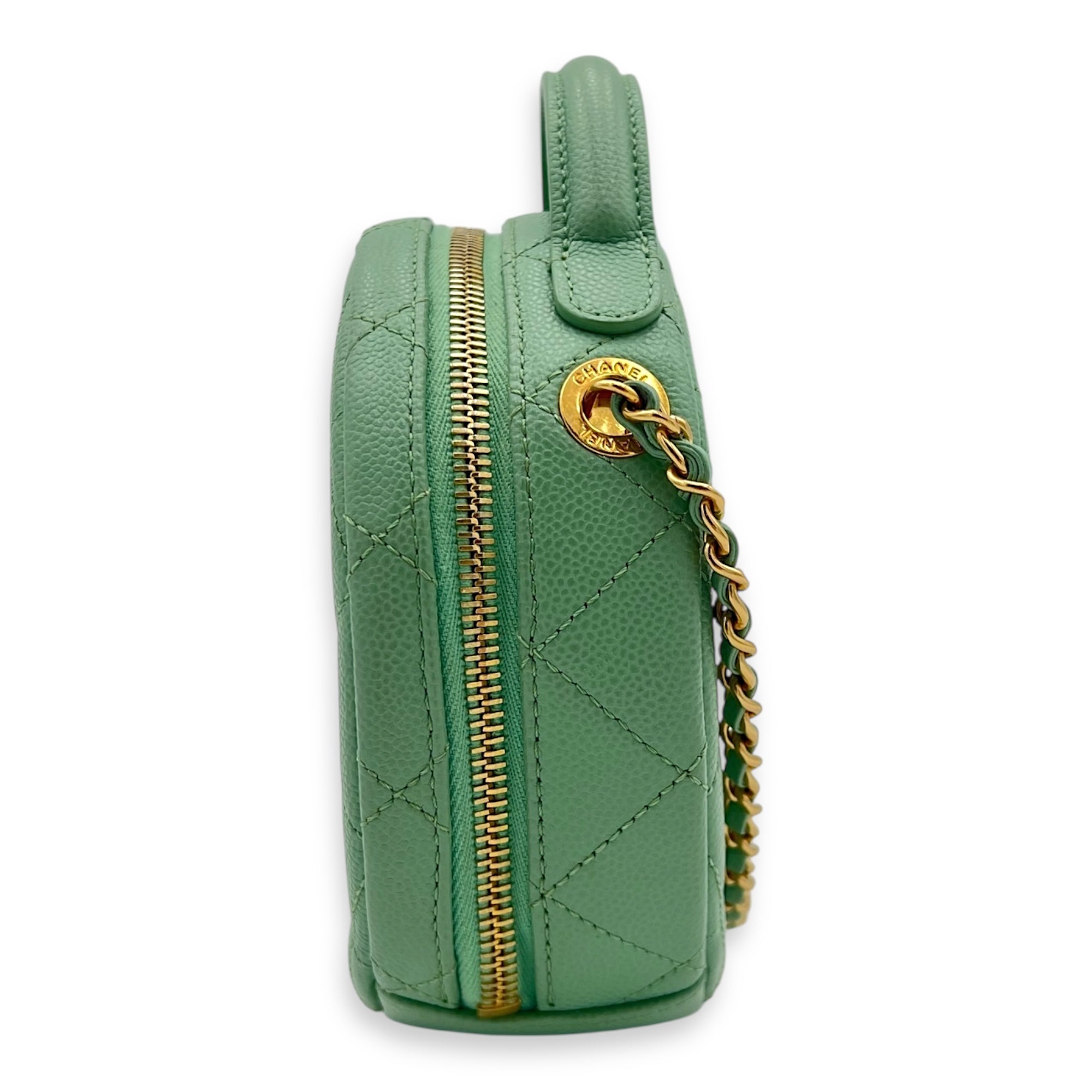 CC Top Handle Bag Green in Caviar Leather, Gold hardware - Image 5
