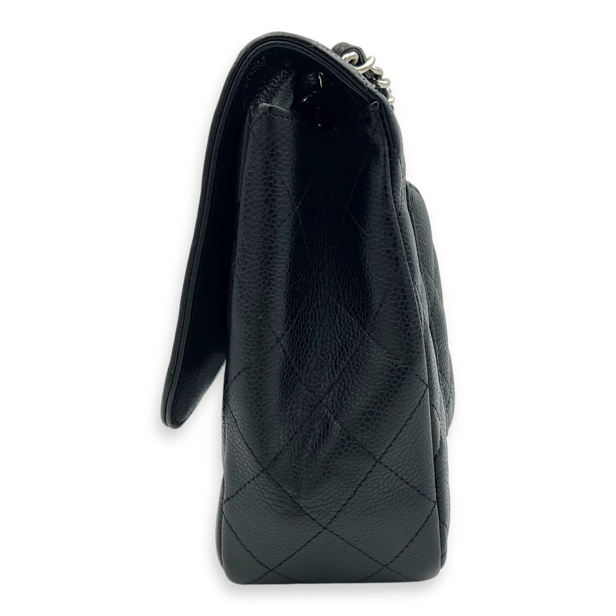 Classic Shoulder Bag Jumbo Black in Caviar Leather, Silver hardware - Image 5