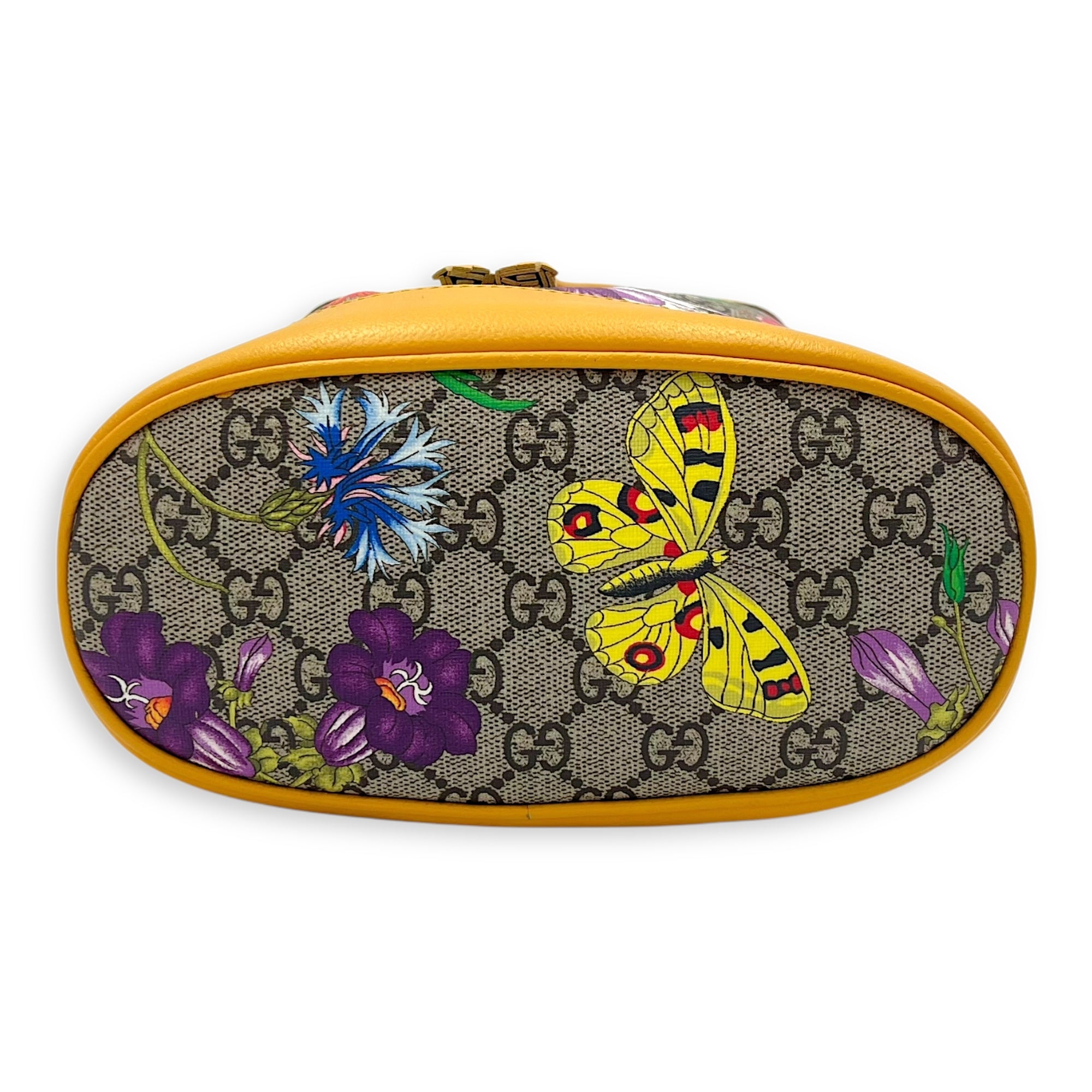 Ophidia Bucket Bag Yellow in Coated Canvas, Gold hardware - Image 6