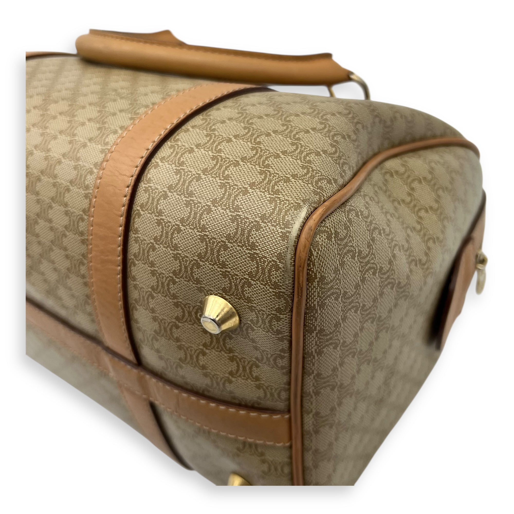 Vintage Macadam Boston Top Handle Bag Beige in Coated Canvas, Gold hardware - Image 11