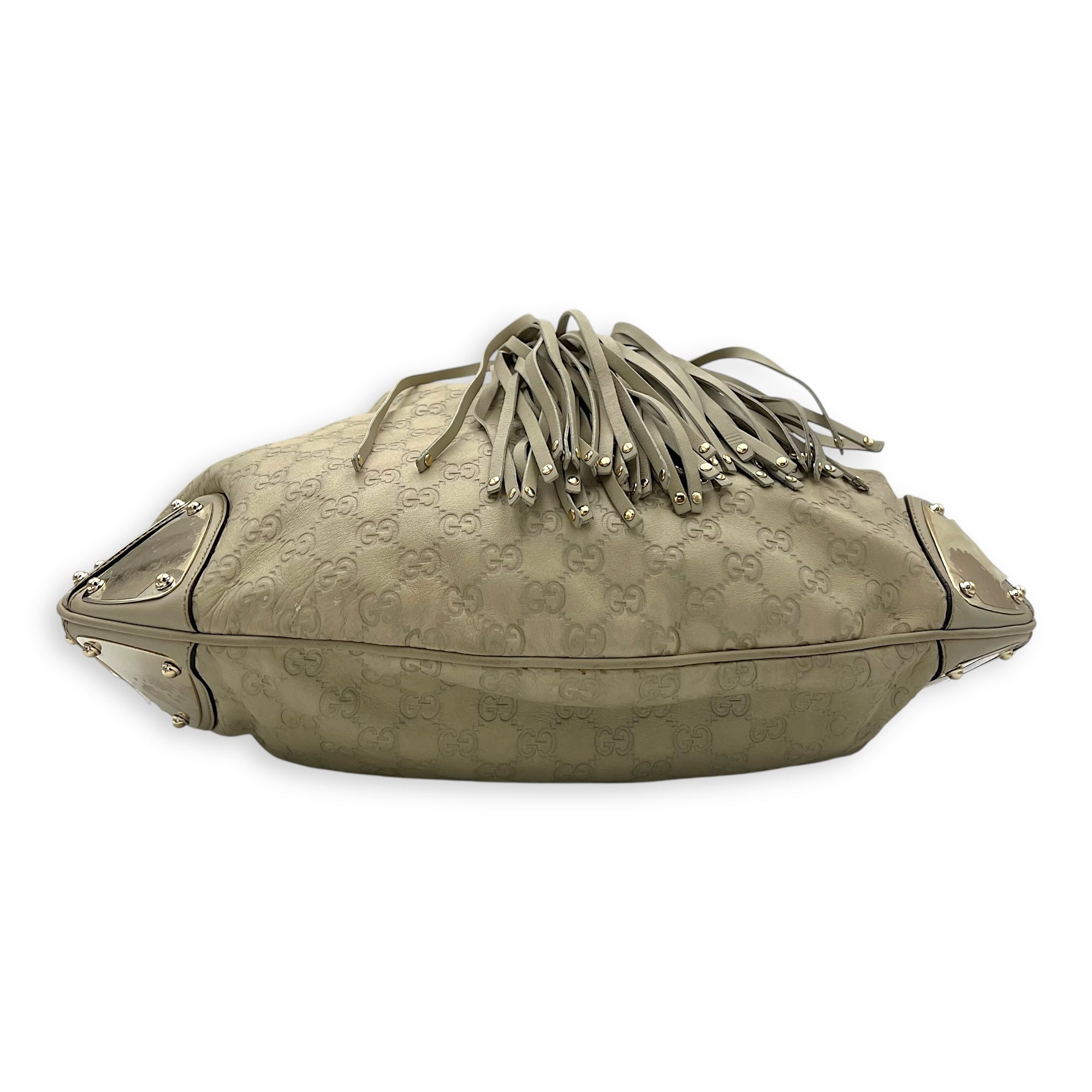 Babouska Indy White Top Handle Bag in Guccissima Leather, Gold hardware - Image 6