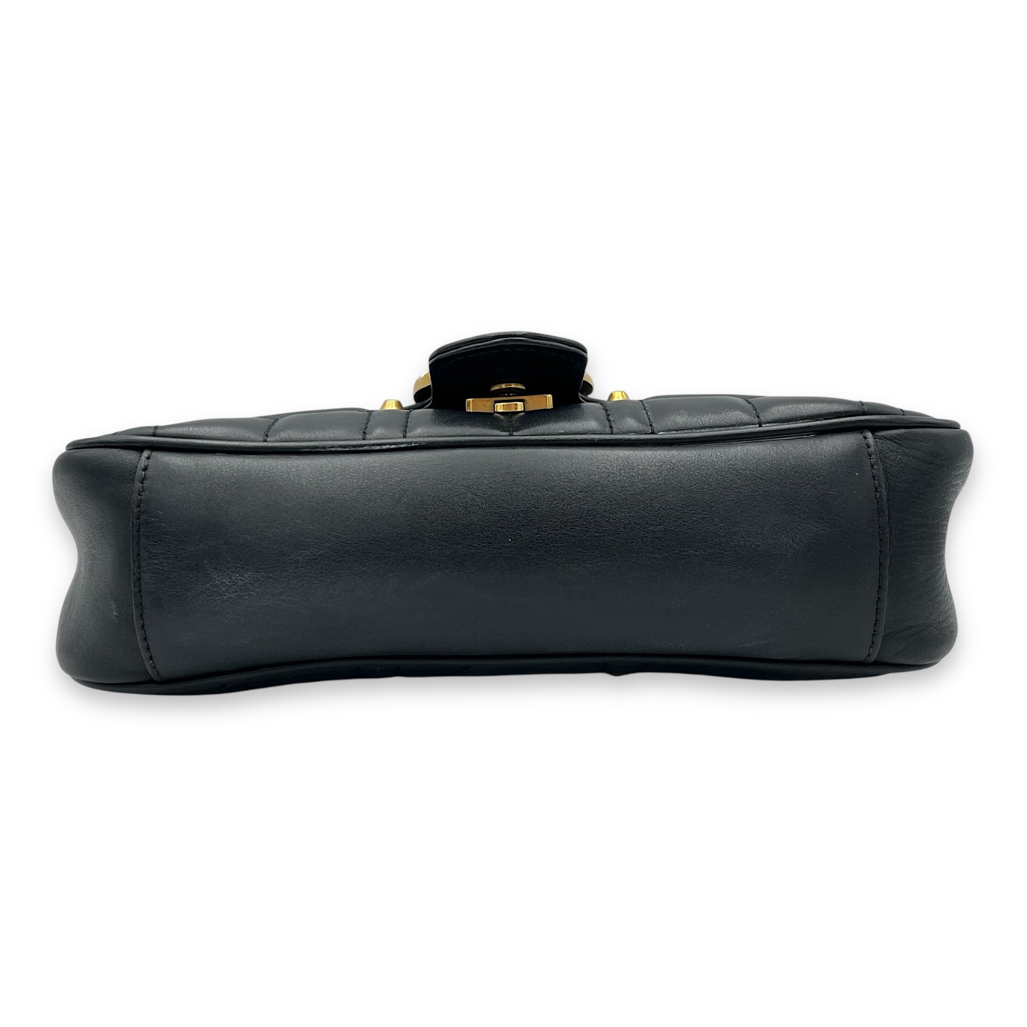 GG Marmont Small Black Shoulder Bag in Calfskin, Gold hardware - Image 6