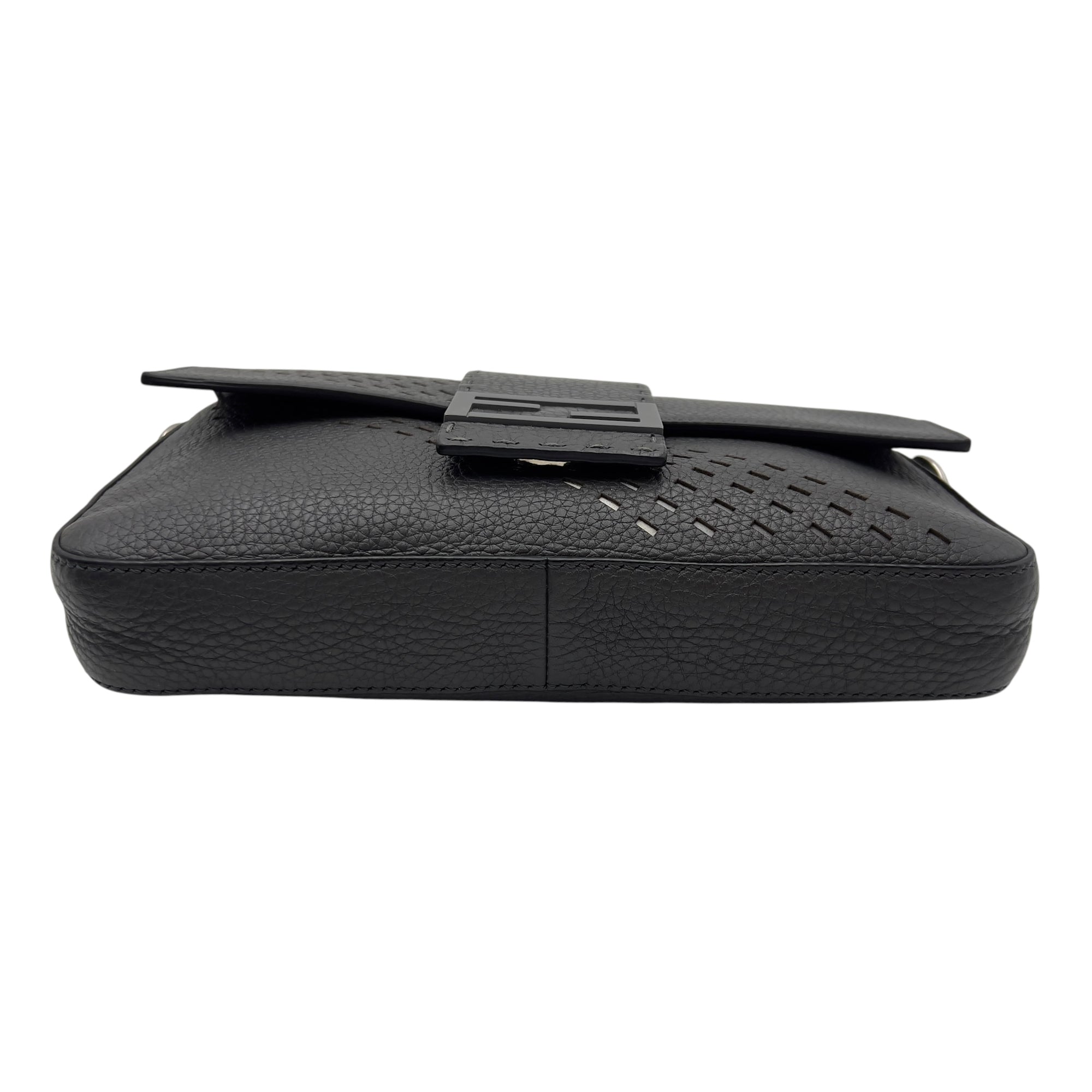 Baguette Crossbody Bag Small Grey in Calfskin, Silver hardware - Image 8