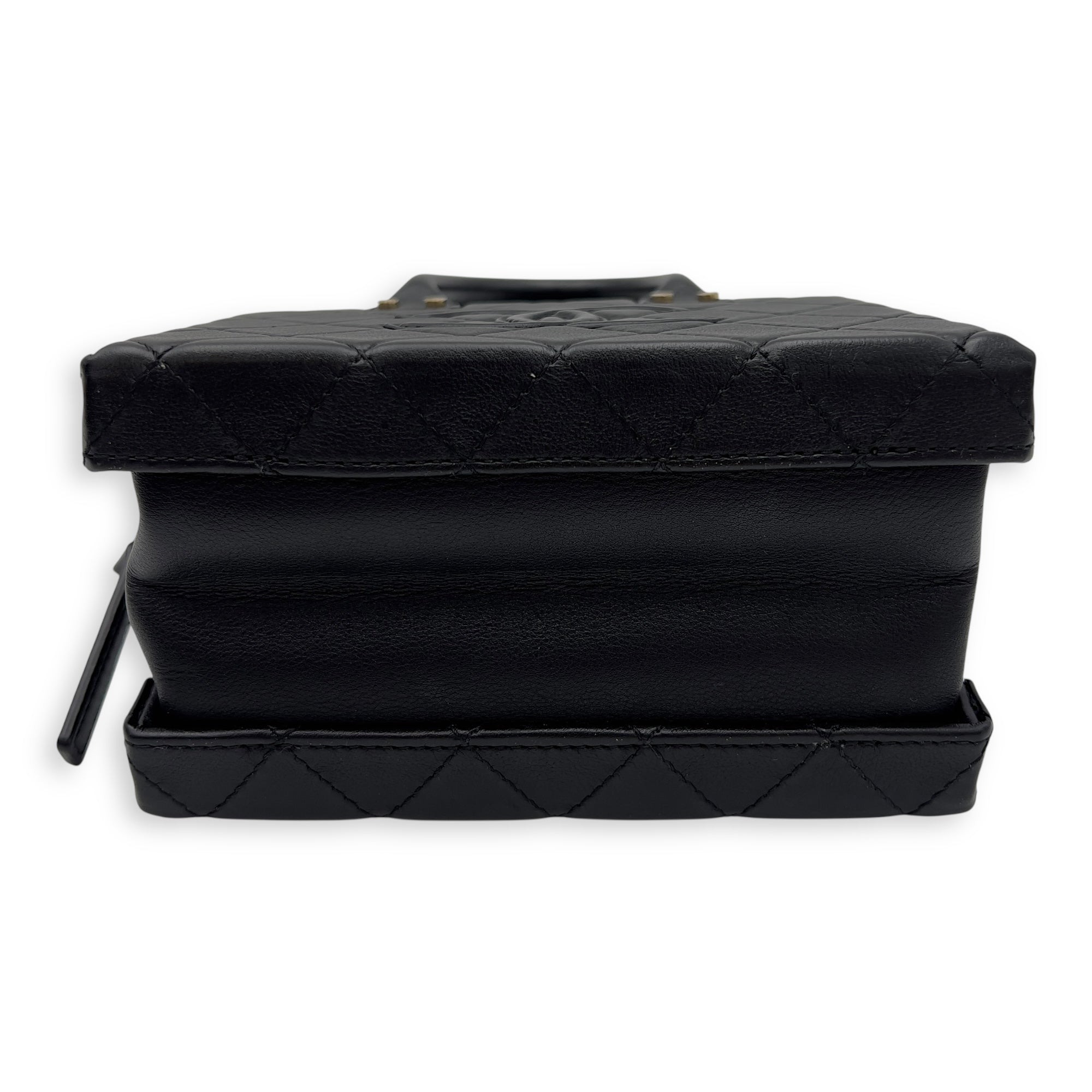 CC Black Top Handle Bag in Calfskin, Gold hardware - Image 4