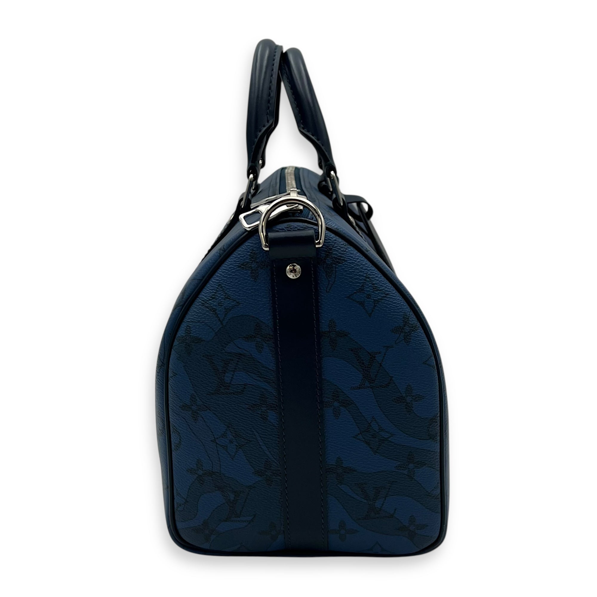Limited Edition Acquagarden Keepall 35 Blue Top Handle Bag in Coated Canvas, Silver hardware - Image 5