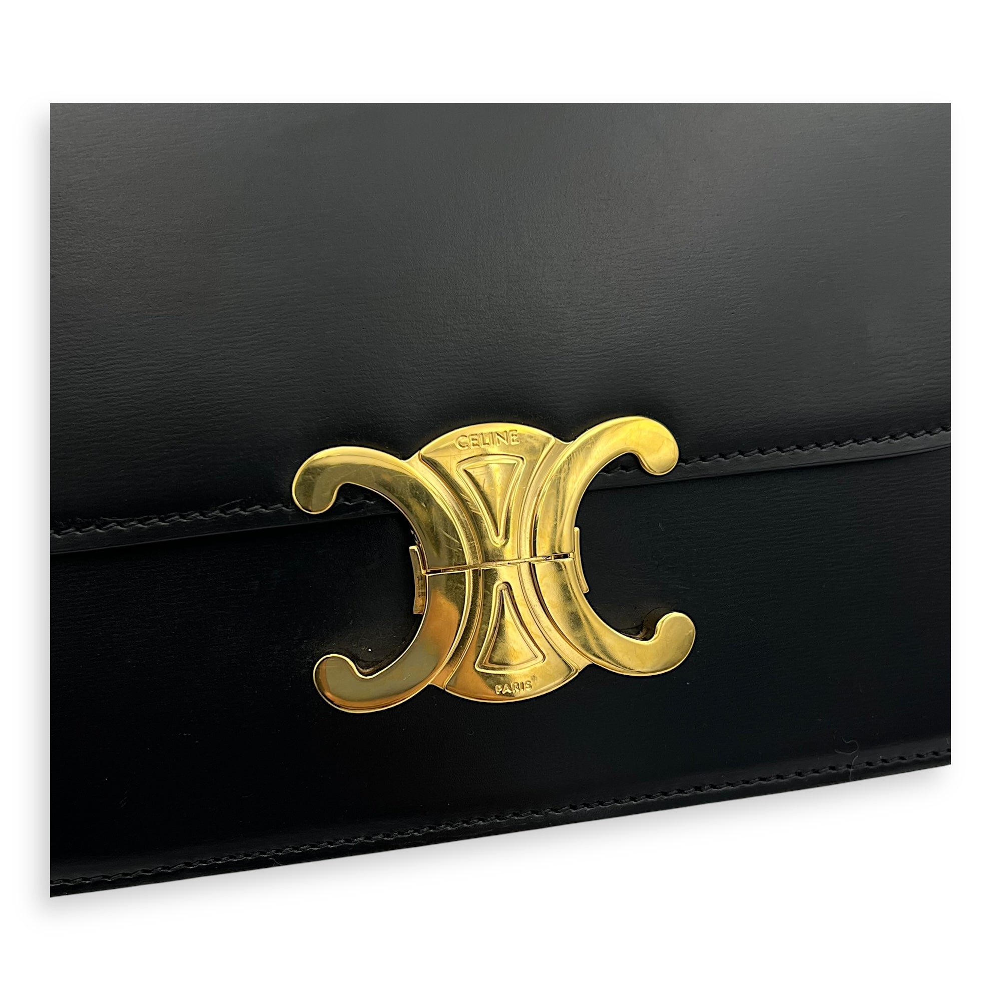 Triomphe Teen Black Crossbody Bag in Box Calfskin, Gold hardware - Image 8