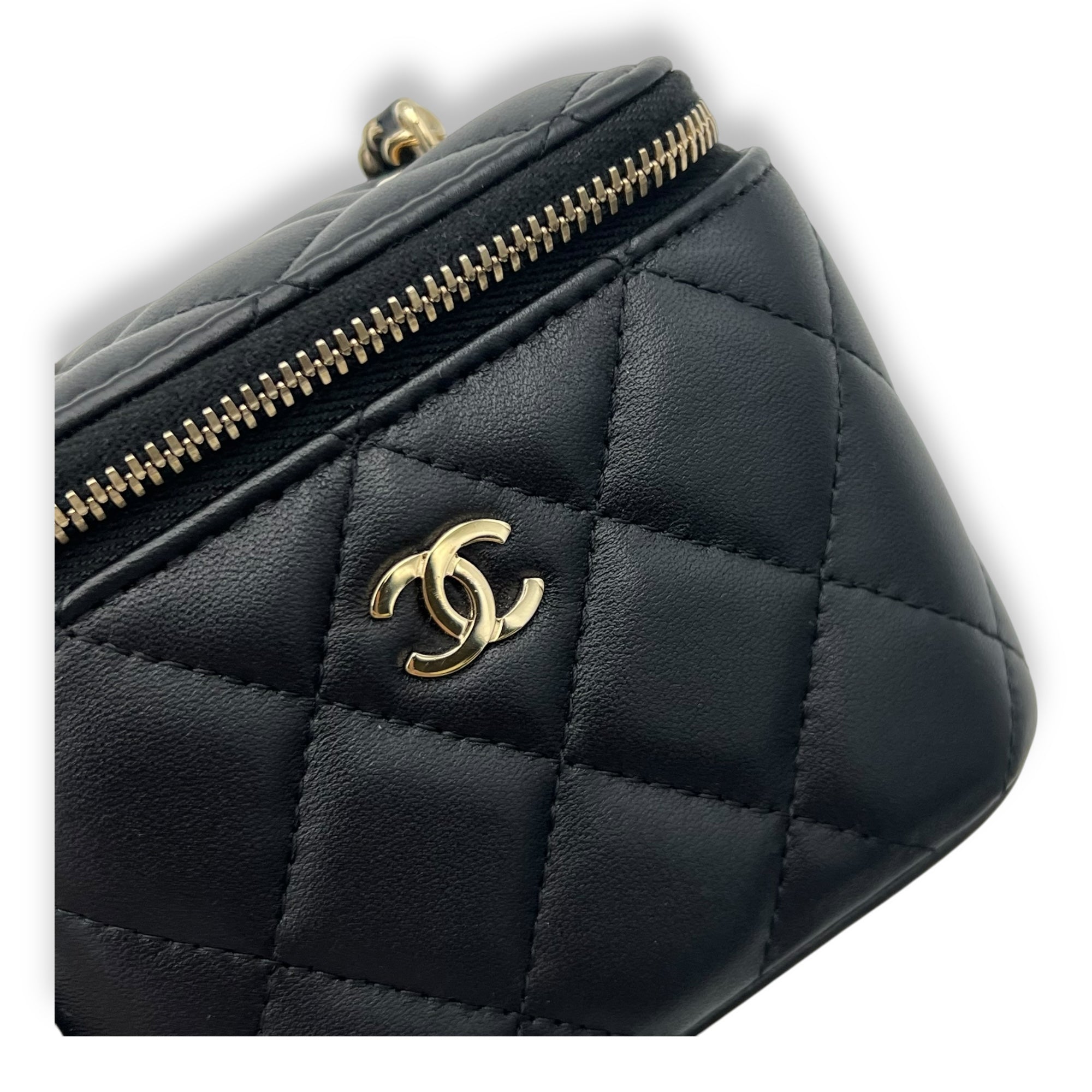Vanity Mini Black Crossbody Bag in Lambskin, Gold hardware - Image 7