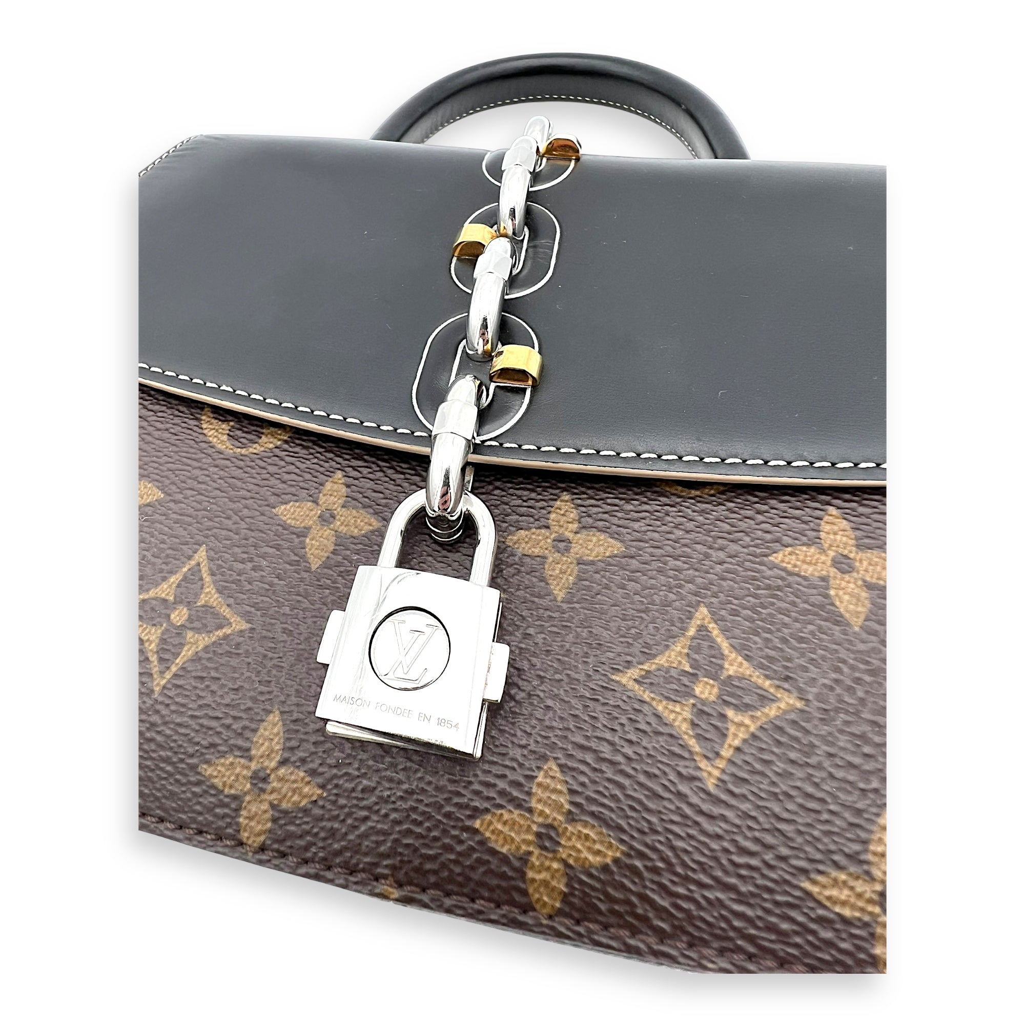Chain It Top Handle Bag Brown in Monogram Coated Canvas, Silver hardware - Image 12