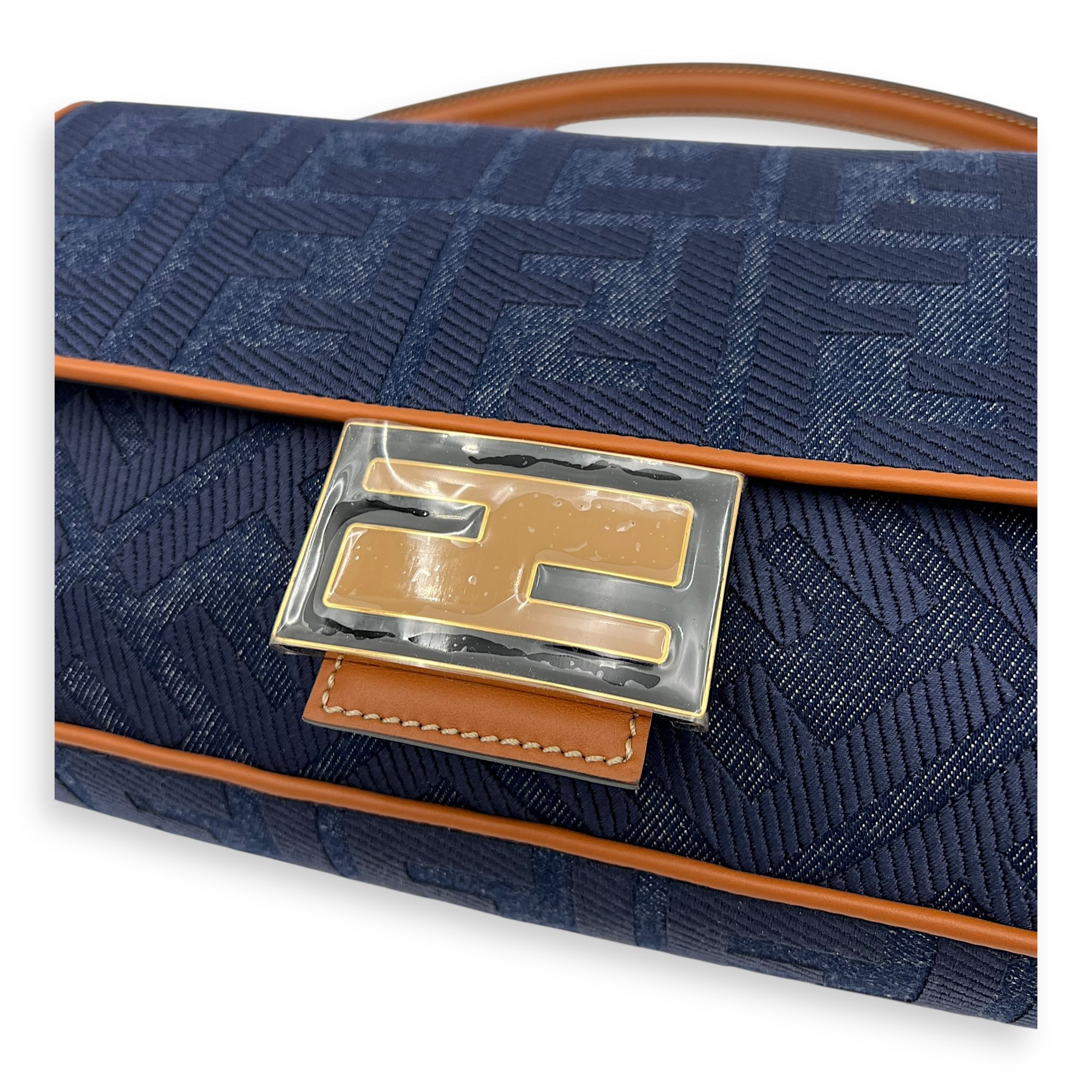 Baguette Shoulder Bag Blue in Denim, Gold hardware - Image 9