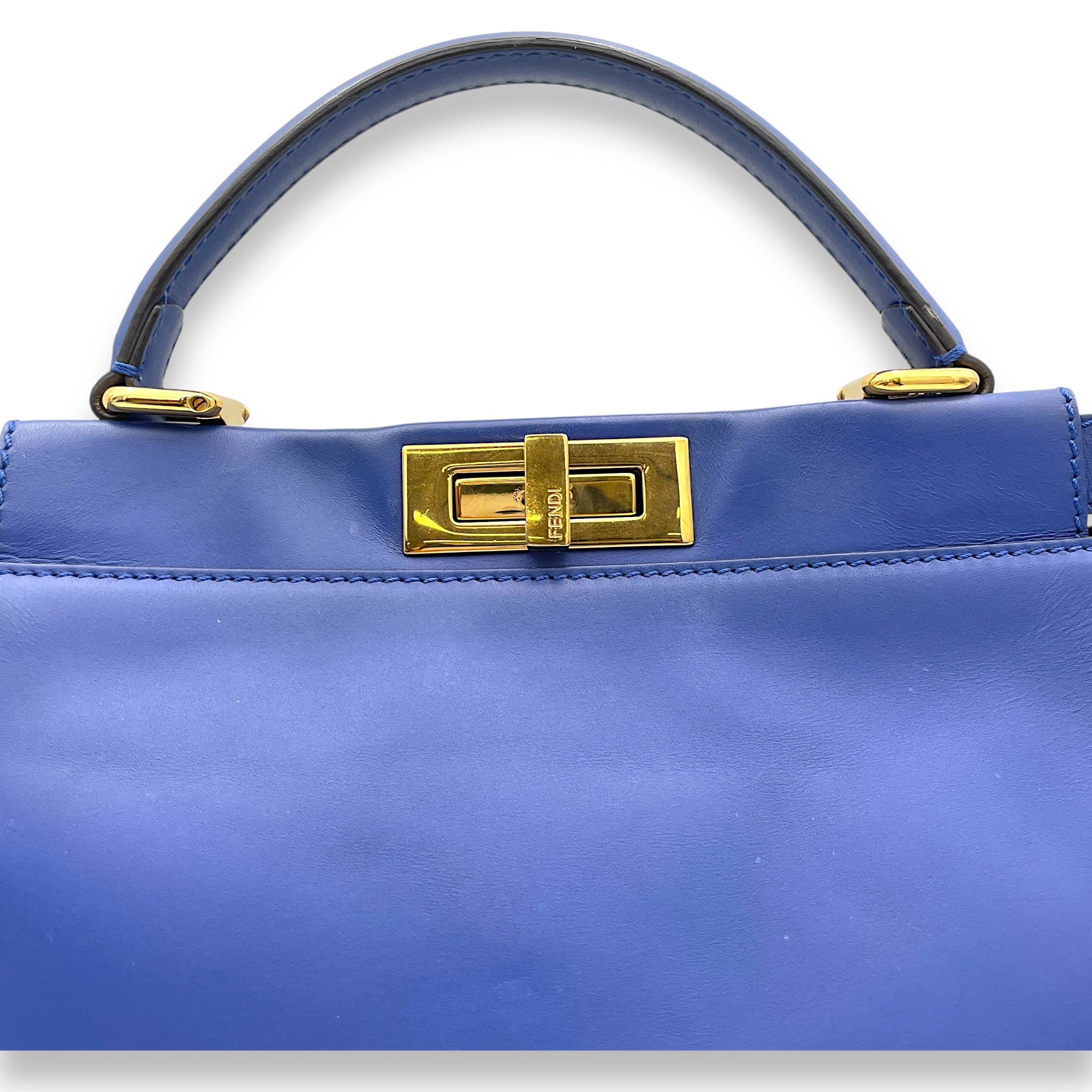 Peekaboo Medium Blue Top Handle Bag in Calfskin, Gold hardware - Image 8