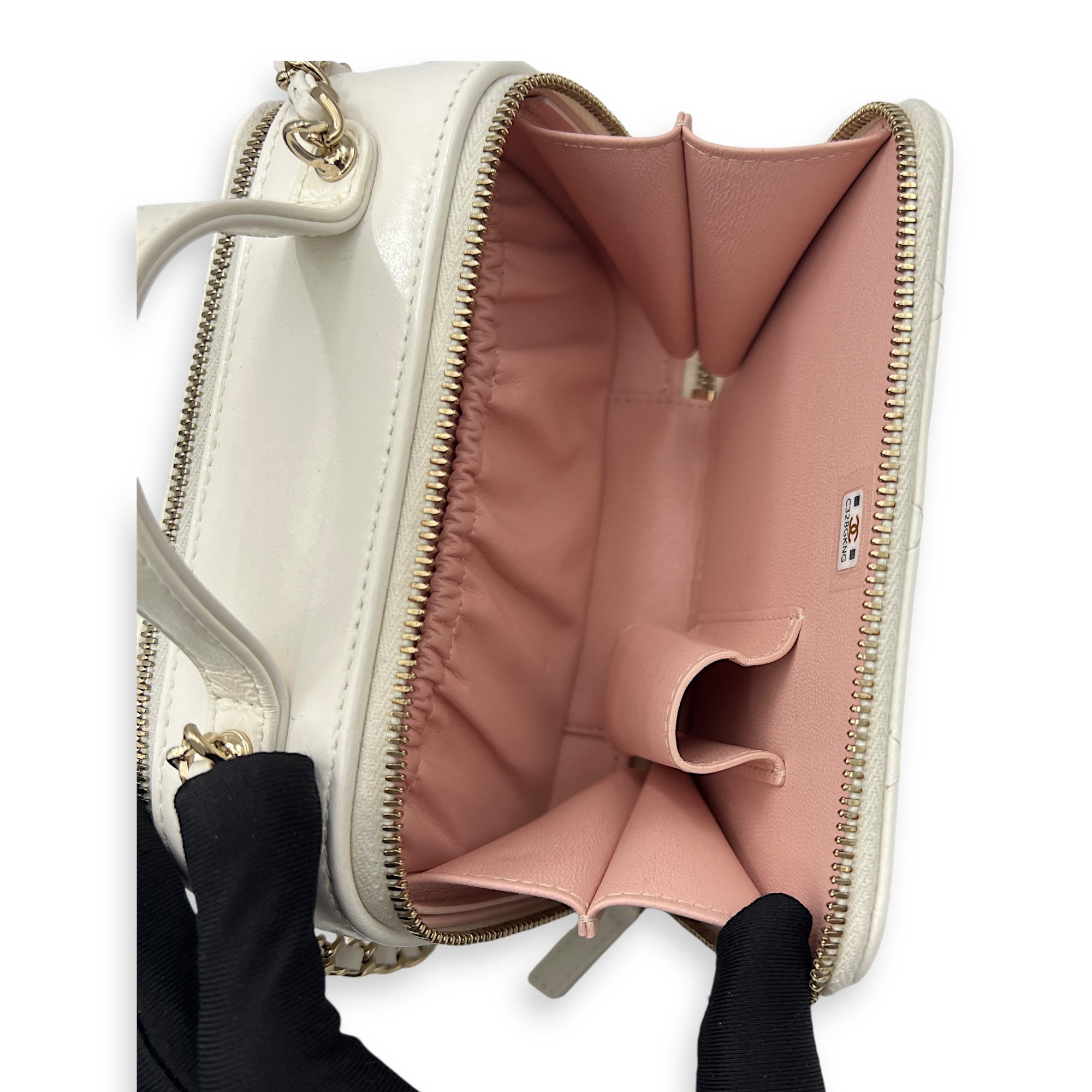 Vanity Top Handle Bag White in Calfskin, Gold hardware - Image 11