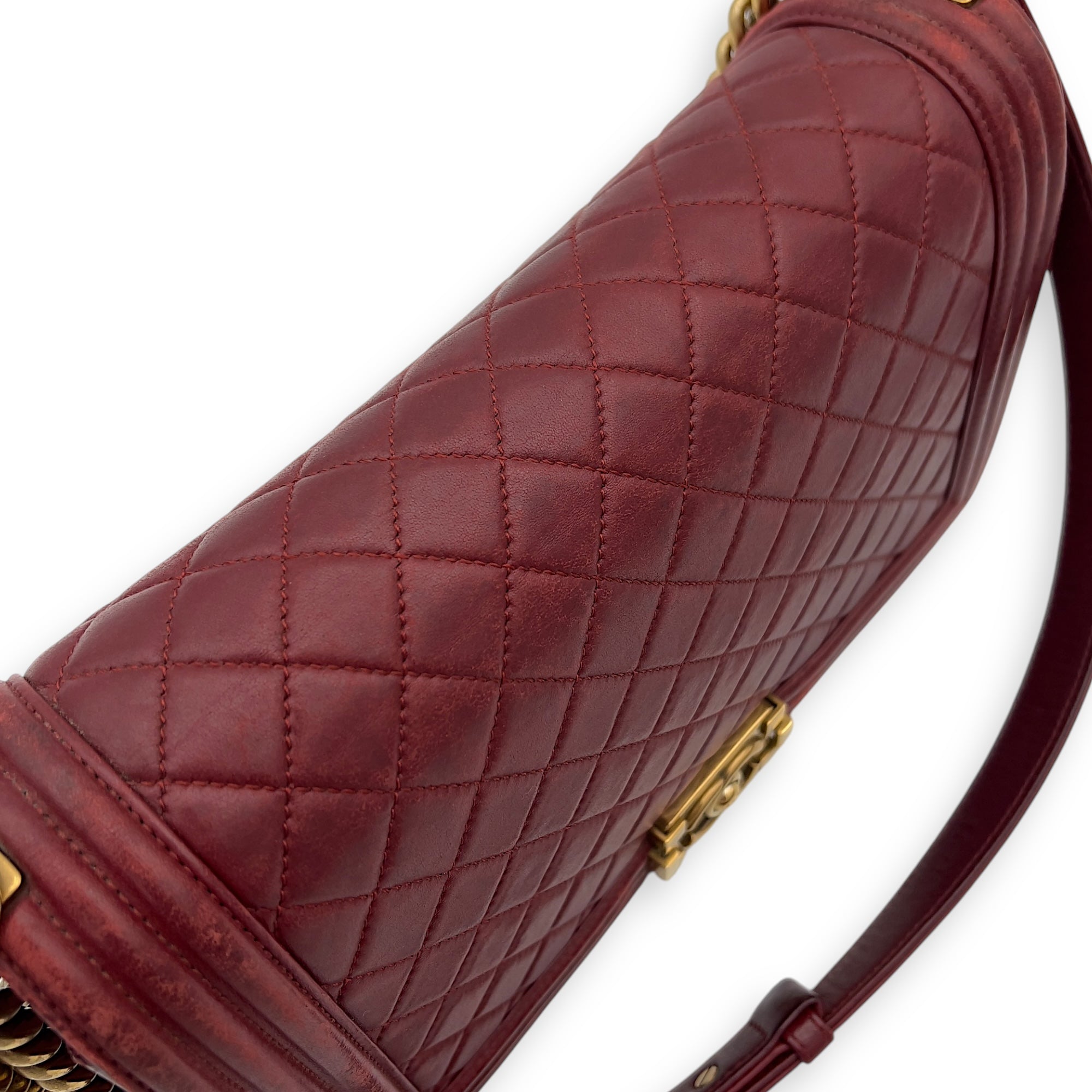 Boy Shoulder Bag Medium Red in Calfskin, Gold hardware - Image 8