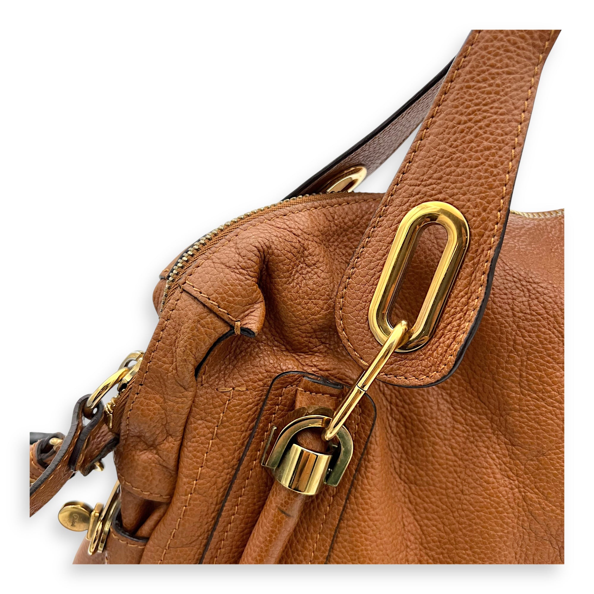 Paraty Large Brown Top Handle Bag in Calfskin, Gold hardware - Image 8