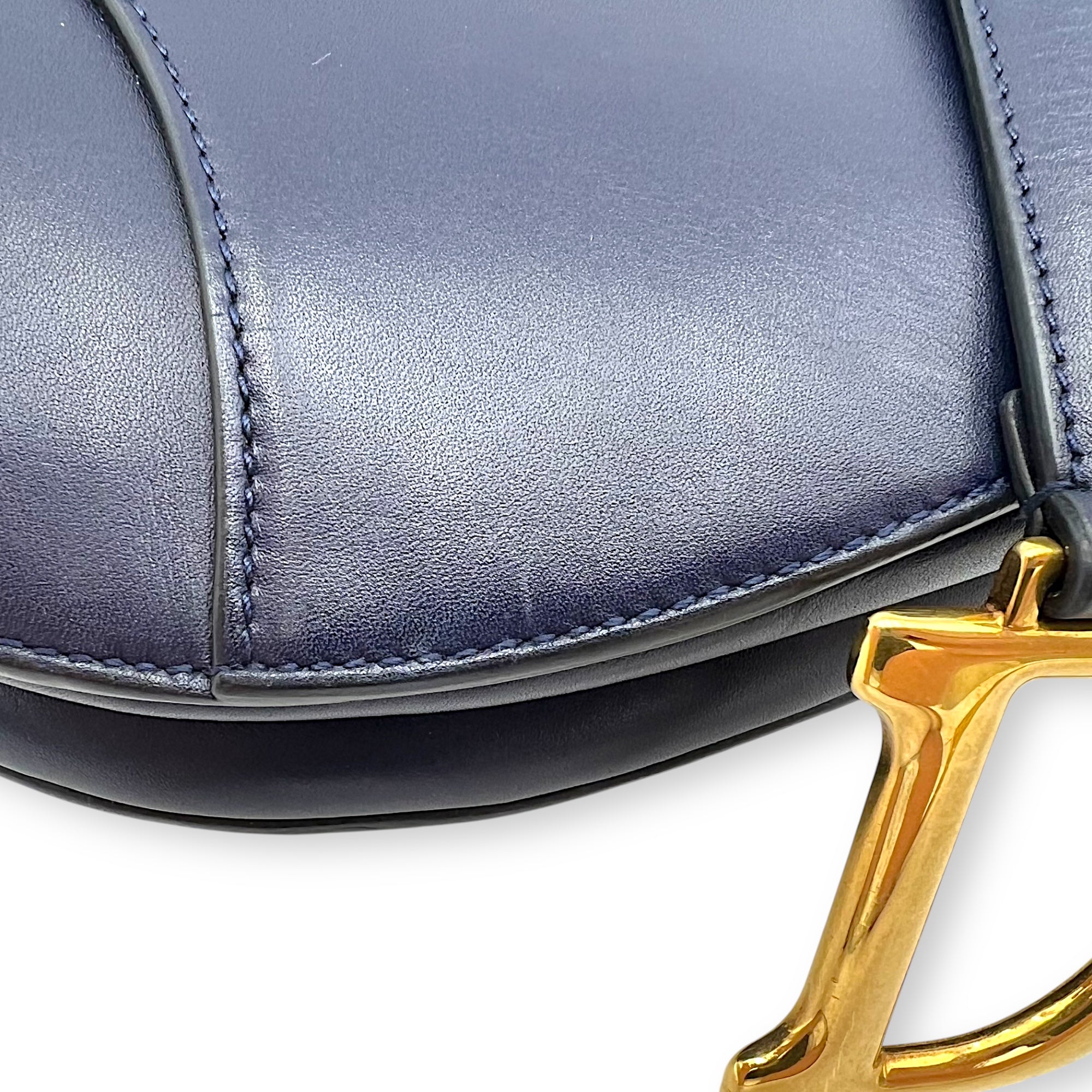 Saddle Shoulder Bag Blue in Calfskin, Gold hardware - Image 8