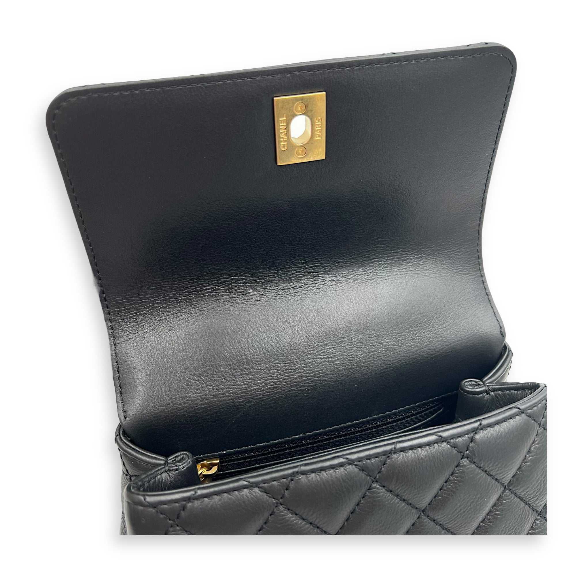 Coco Top Handle Bag Mini Black in Calfskin, Gold hardware - Image 8
