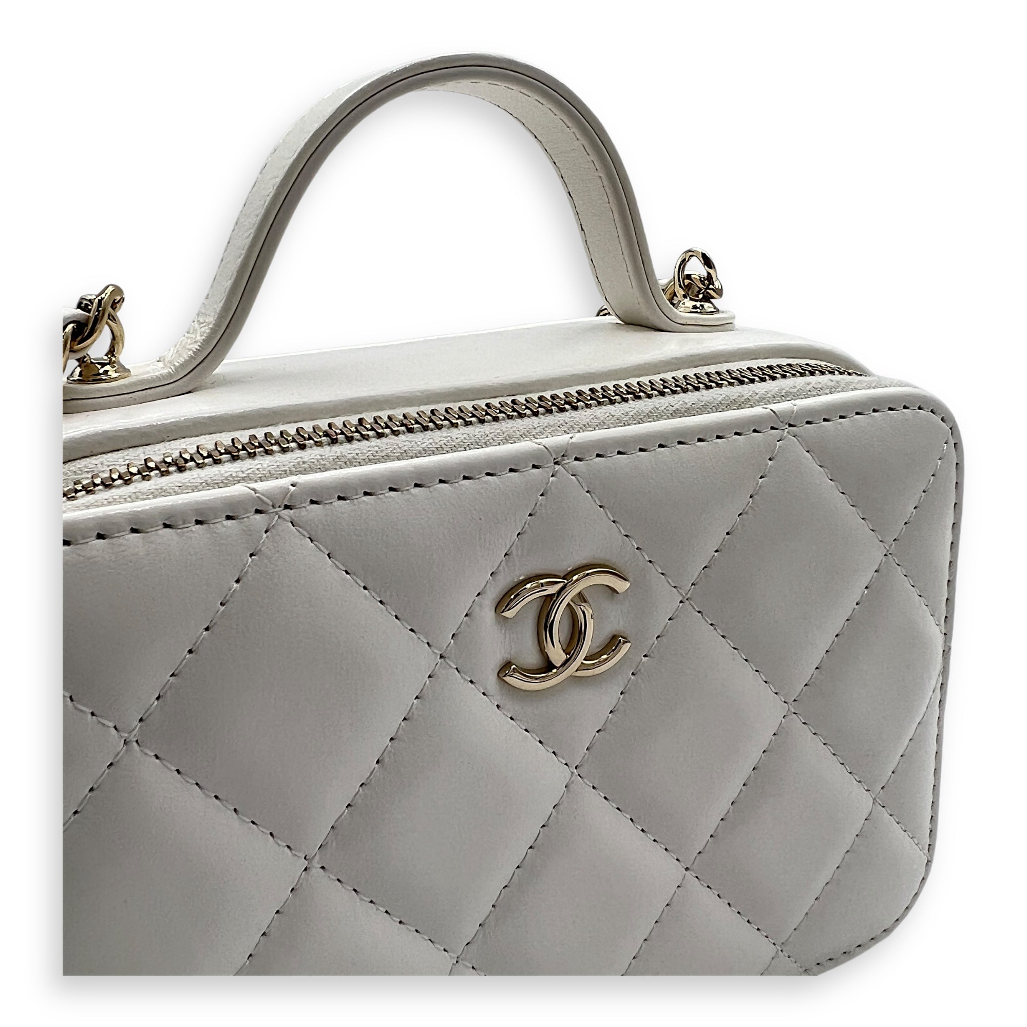 Vanity Top Handle Bag White in Calfskin, Gold hardware - Image 8