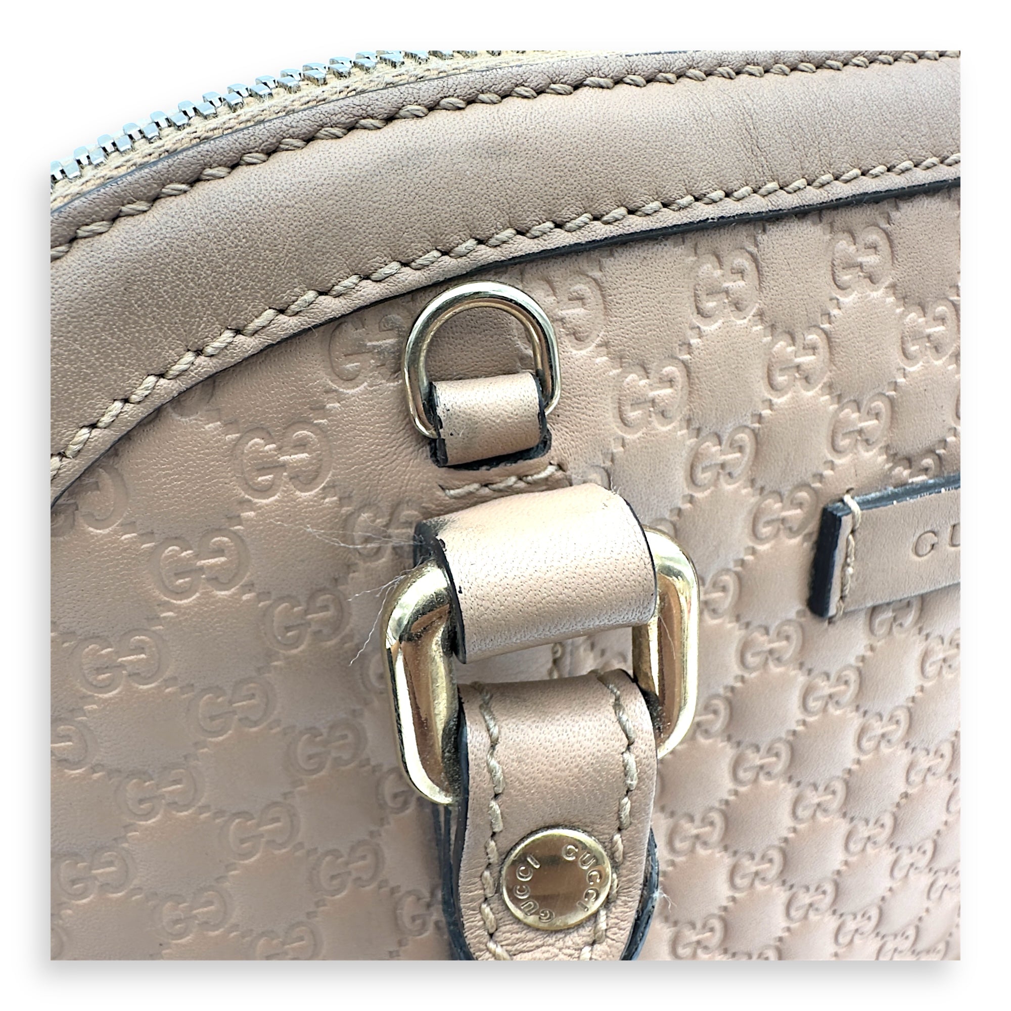 Dome Top Handle Bag Beige in Calfskin, Gold hardware - Image 9