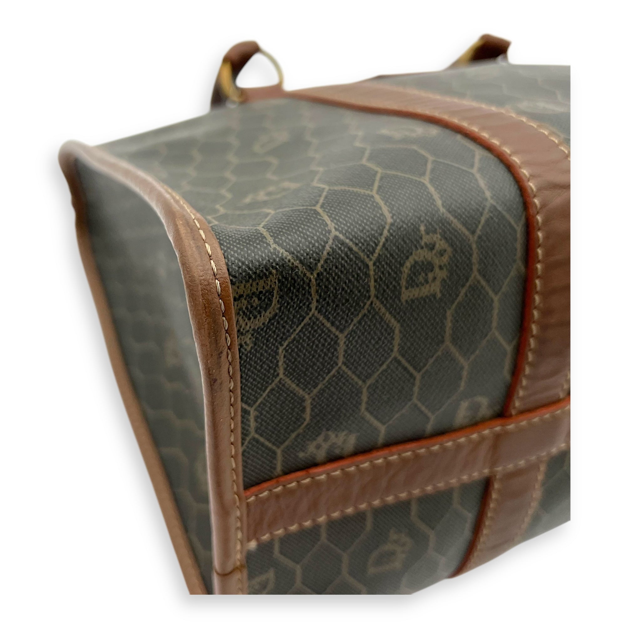 Honeycomb Top Handle Bag Brown in Coated Canvas, Gold hardware - Image 9