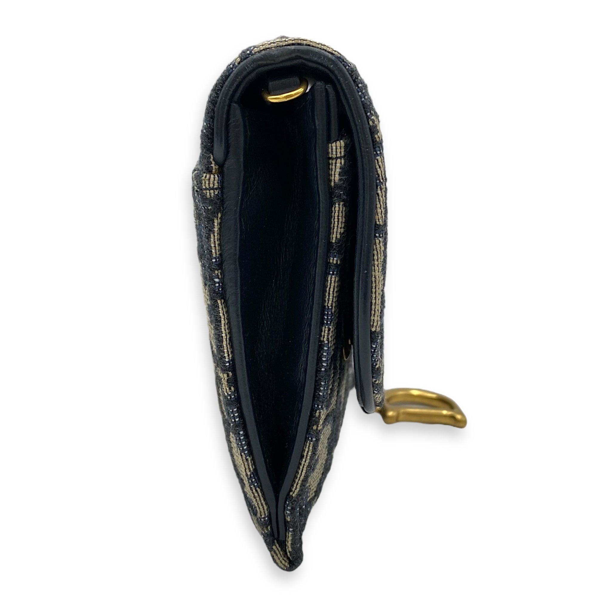 Saddle Wallet On Chain Blue in Jacquard, Gold hardware - Image 4