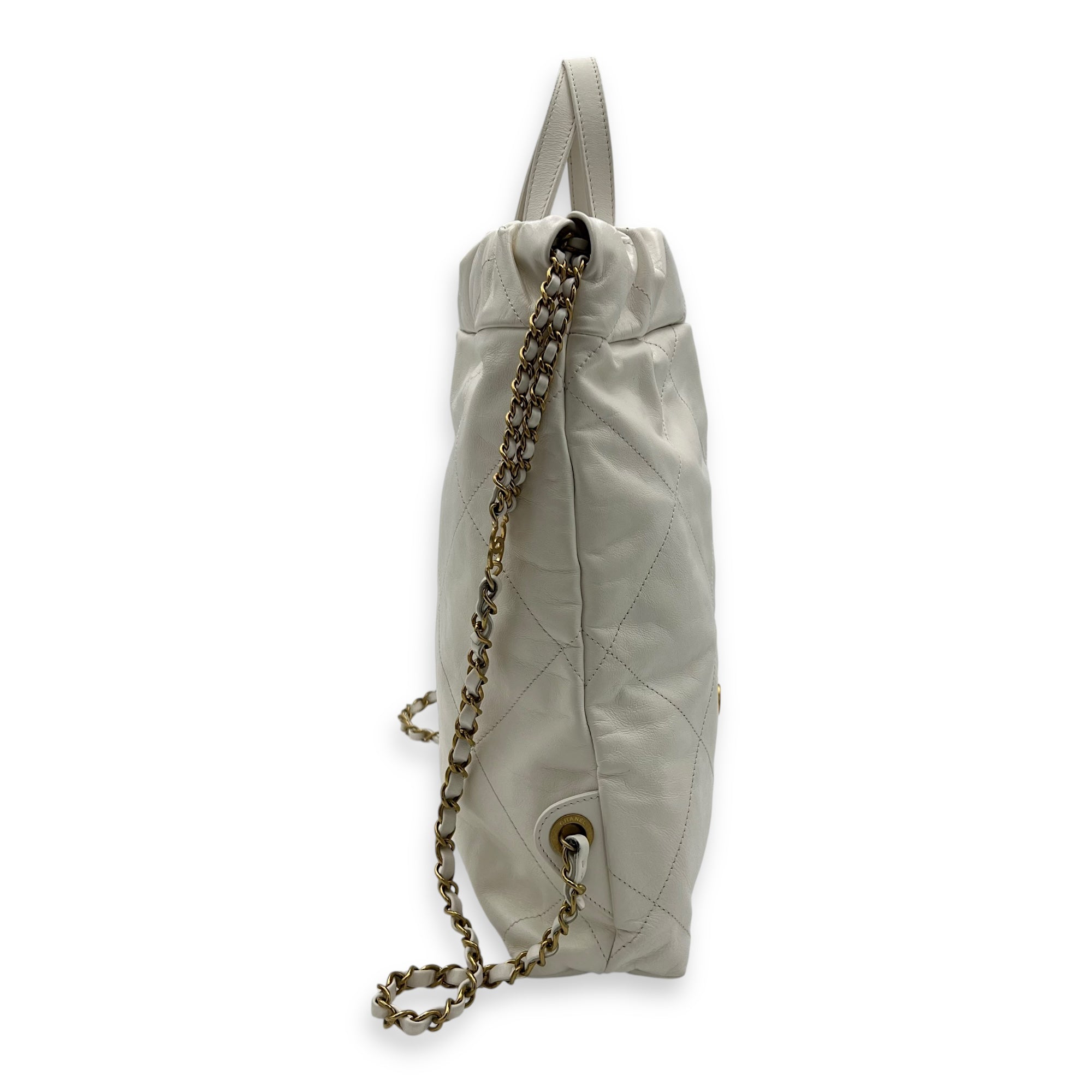 C22 Backpack White in Calfskin, Gold hardware - Image 4