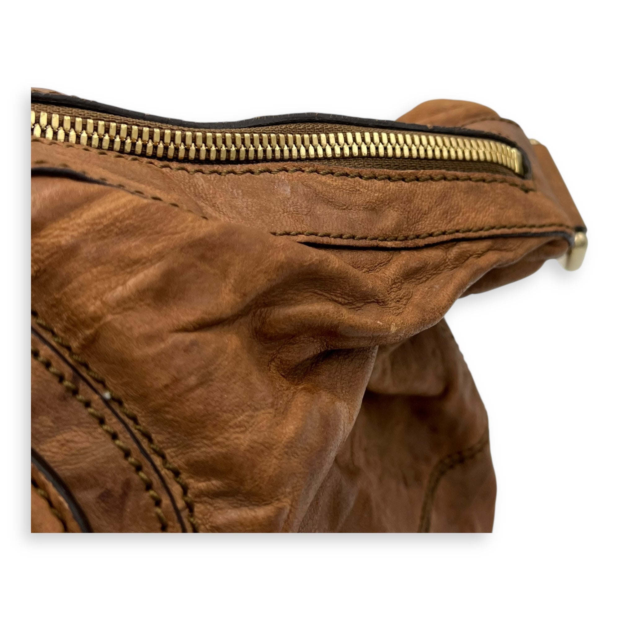 Nightingale Medium Brown Top Handle Bag in Distressed Leather, Gold hardware - Image 9
