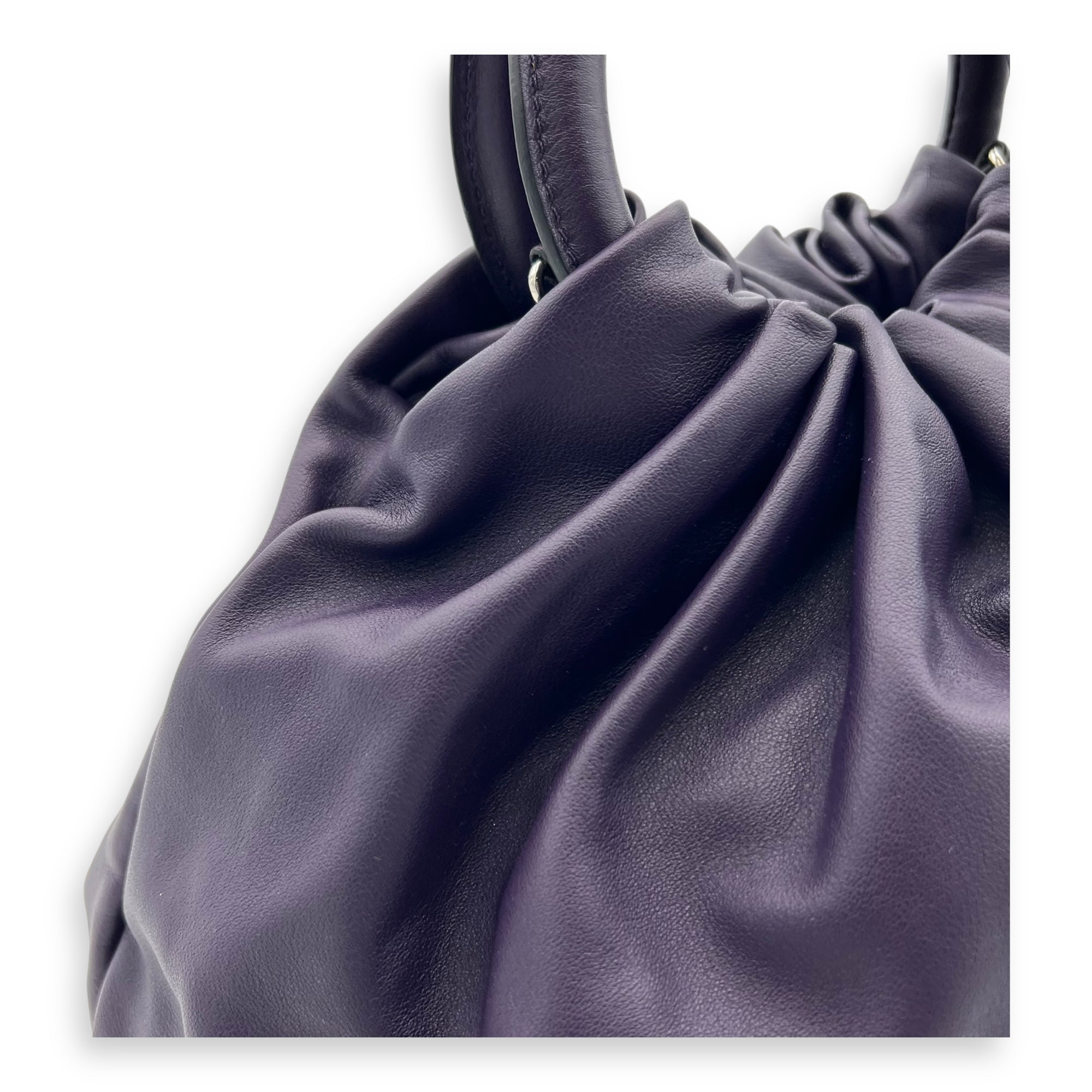 Bounce Top Handle Bag Purple in Calfskin, Silver hardware - Image 9