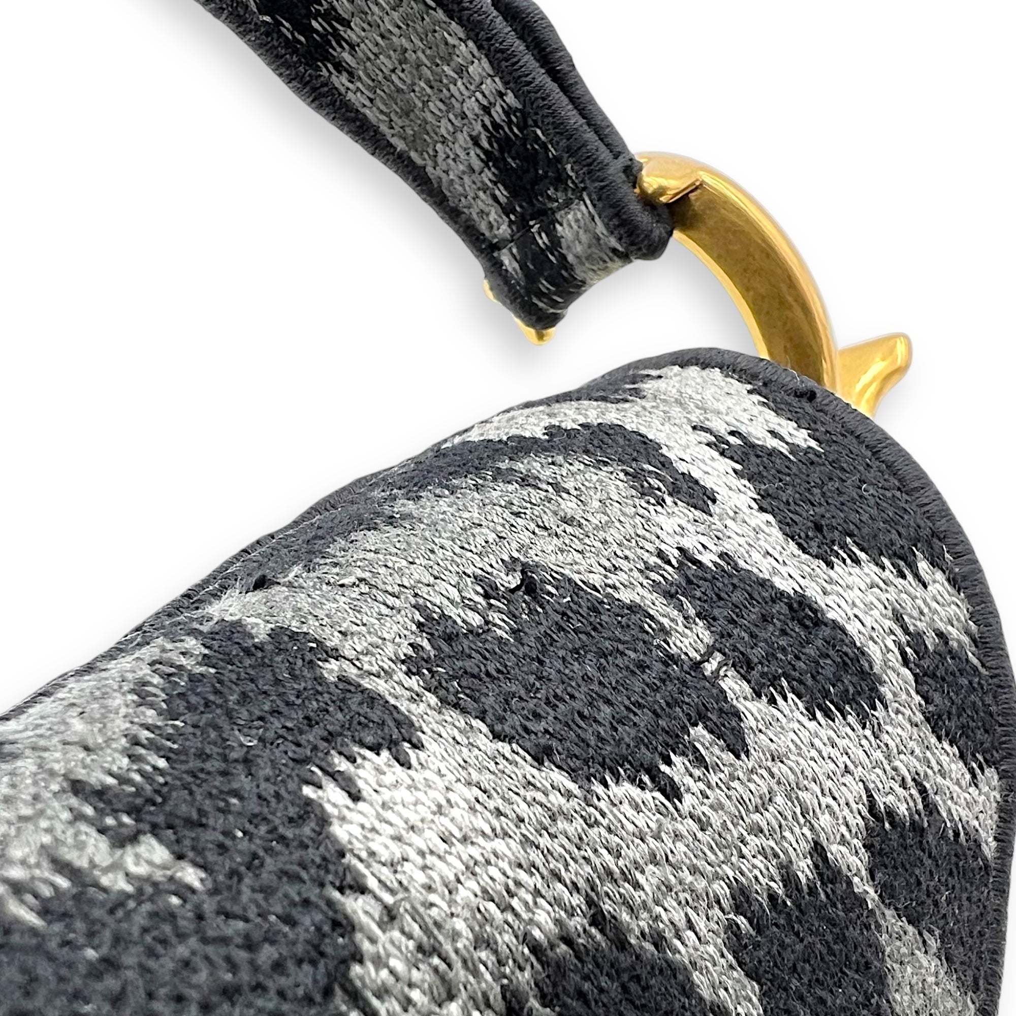 Saddle Grey Shoulder Bag in Jacquard, Gold hardware - Image 9