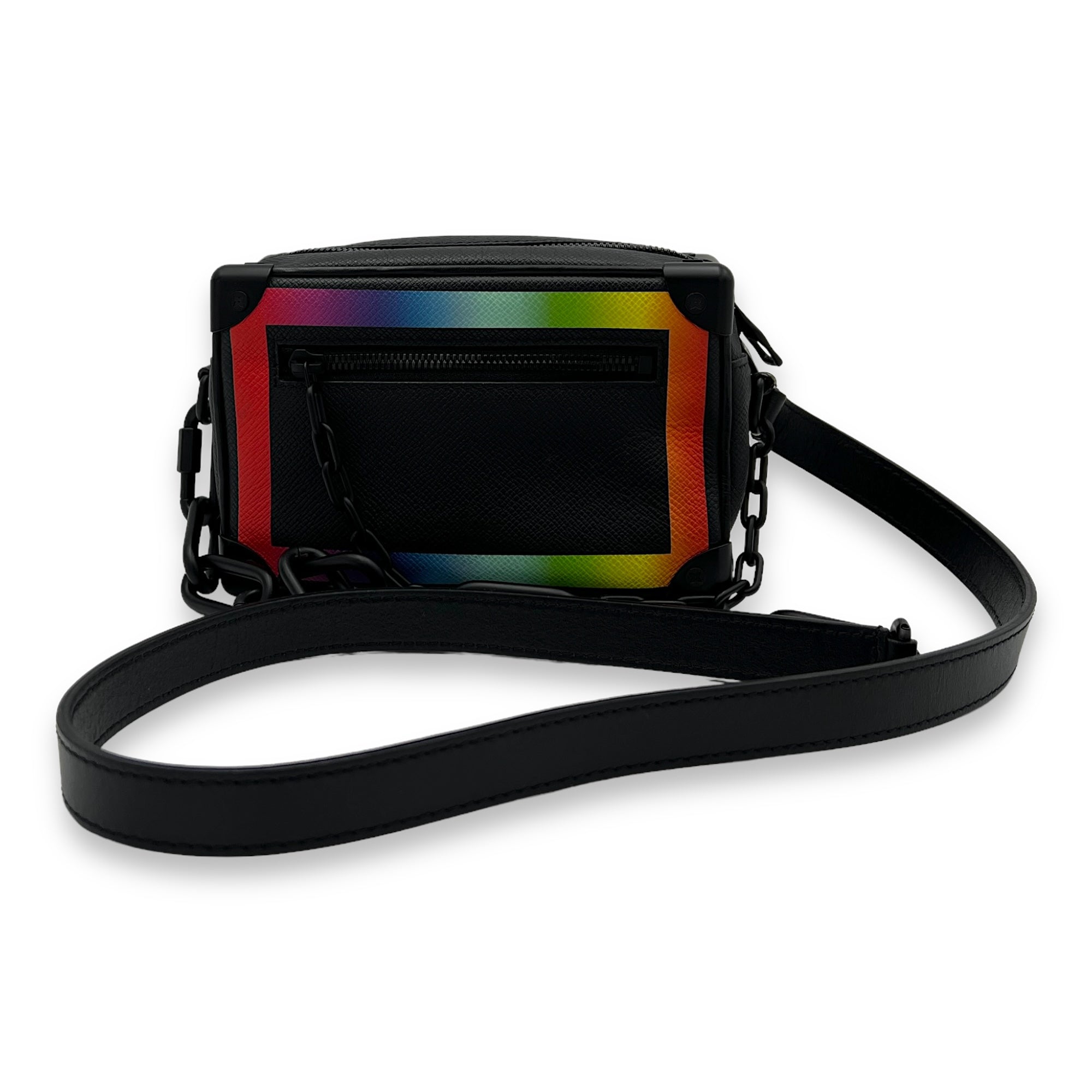 Soft Trunk Mini Black Crossbody Bag in Taiga Leather, Lacquered Metal hardware - Image 10