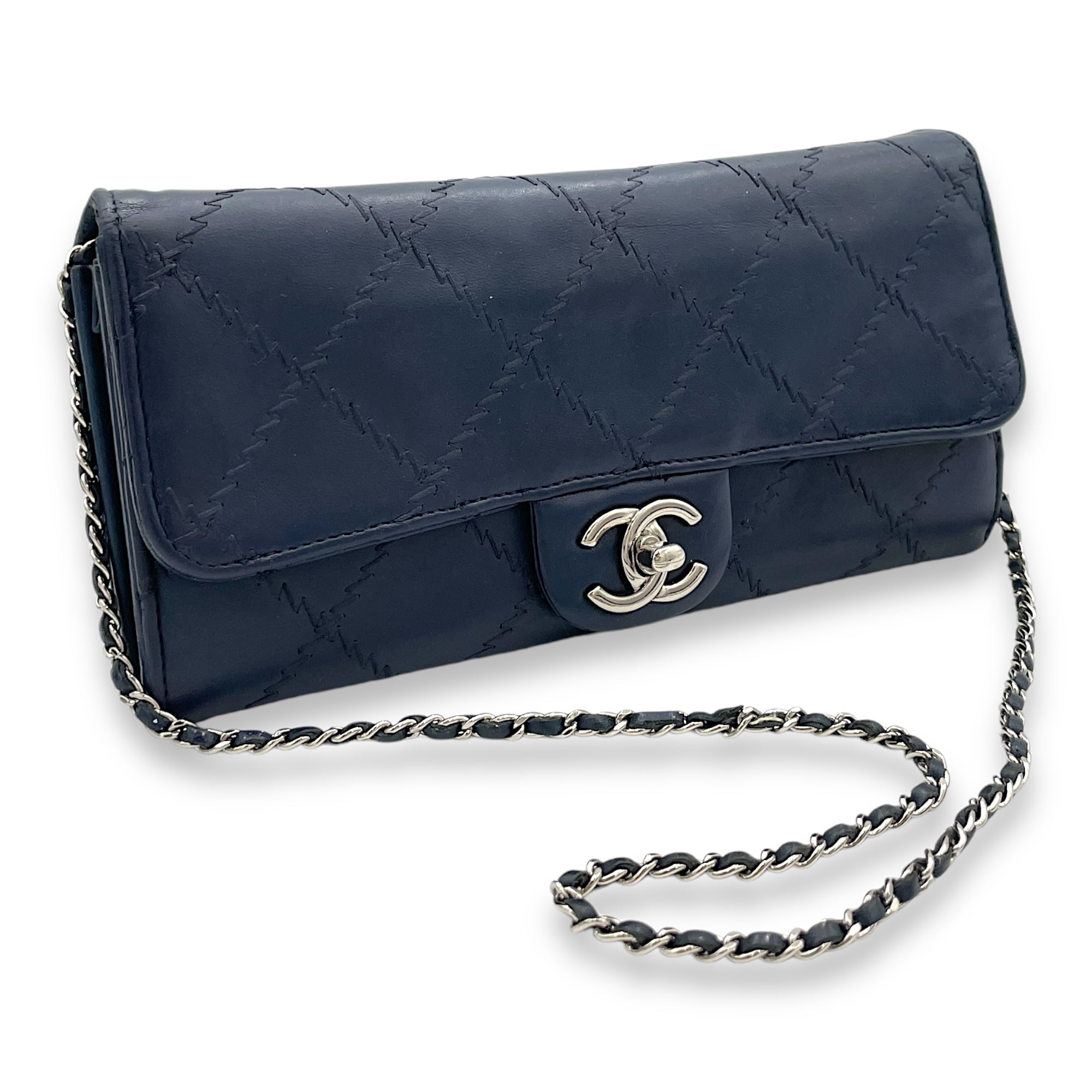 Ultimate Stitch Blue Wallet On Chain in Lambskin, Silver hardware - Image 8