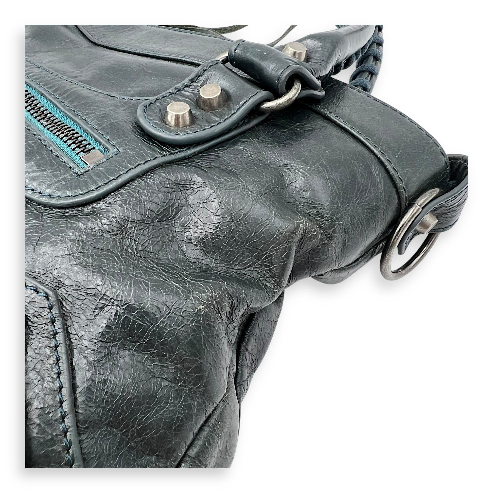 First Green Top Handle Bag in Calfskin, Silver hardware - Image 11