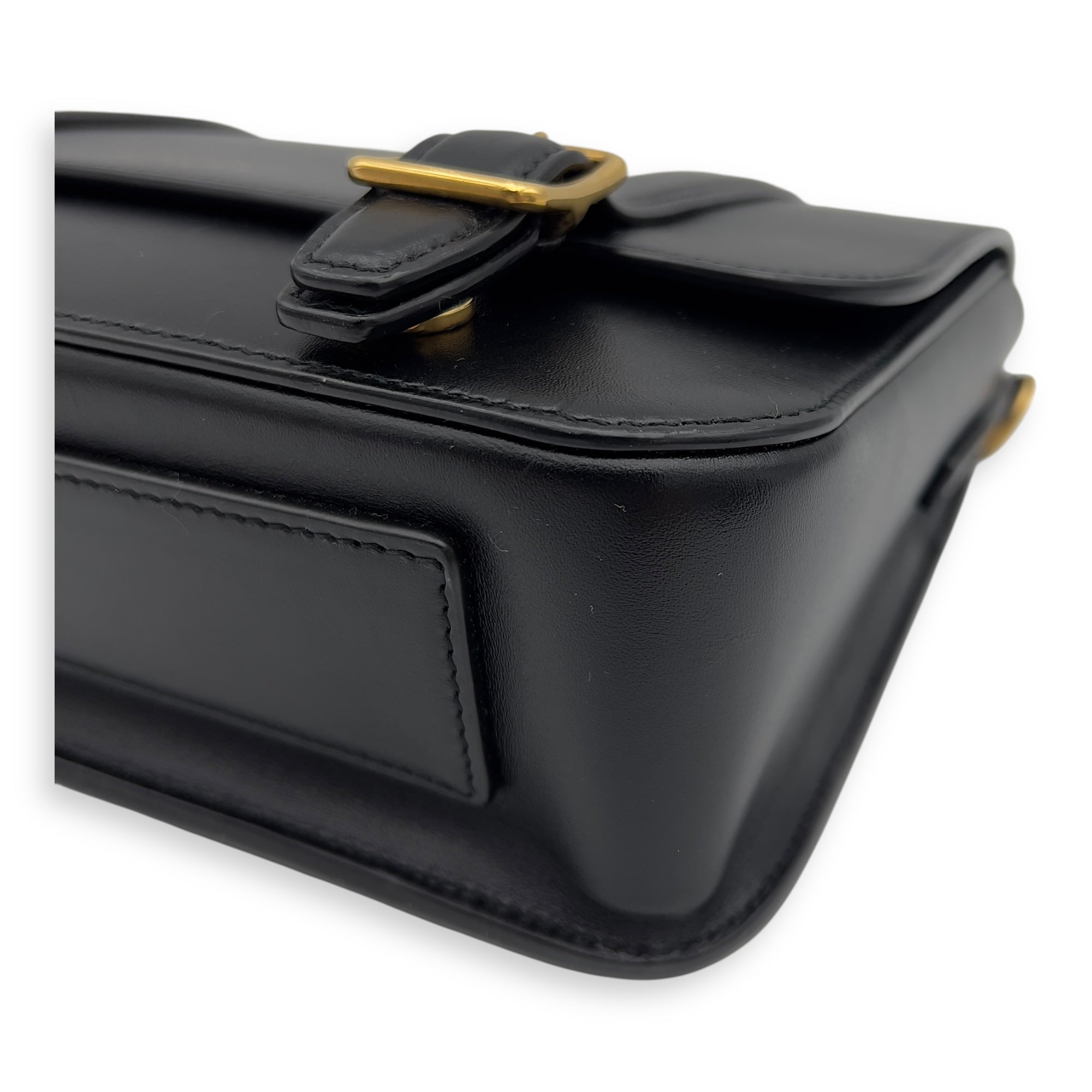 Satchel Crossbody Bag Black in Calfskin, Gold hardware - Image 8