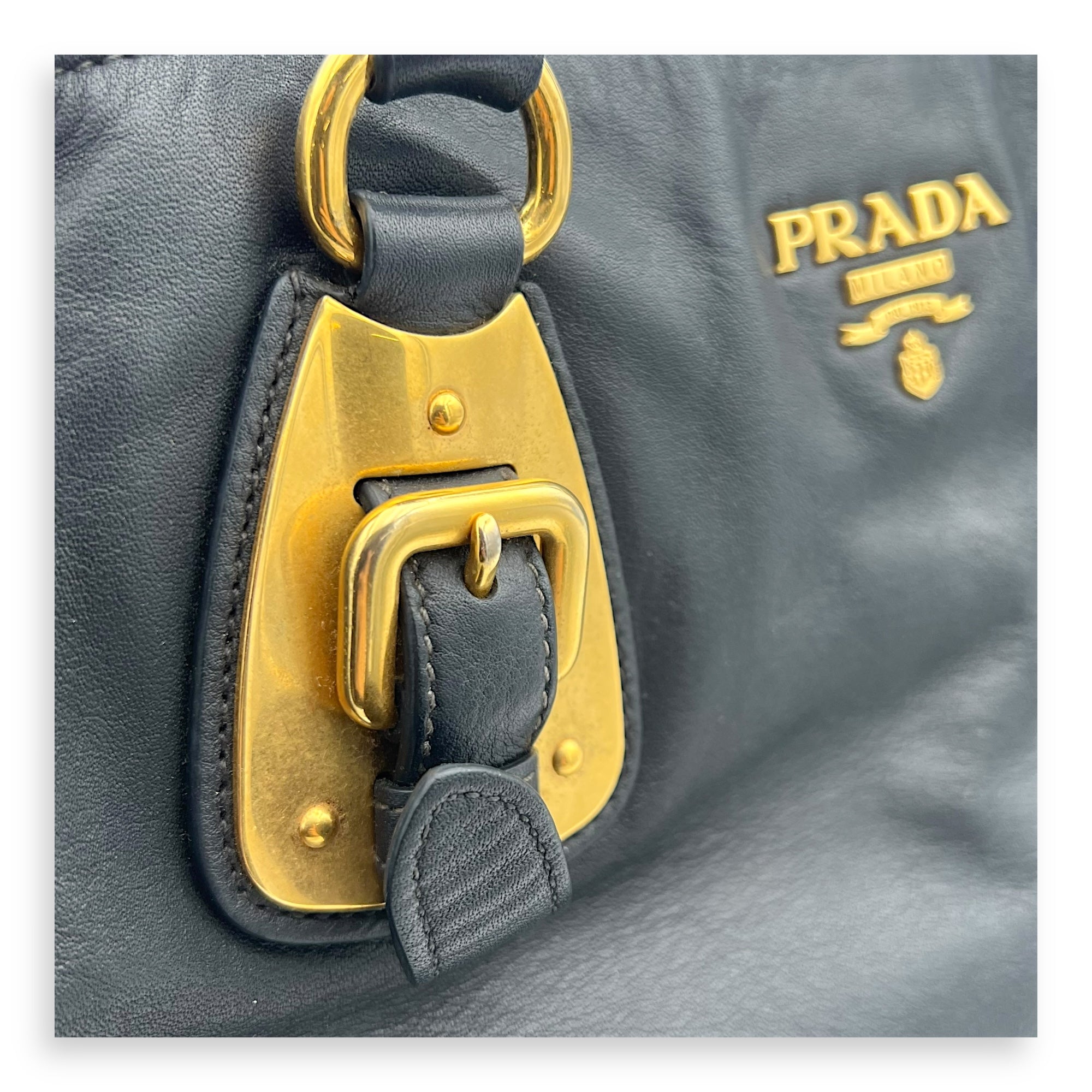 Logo Top Handle Bag Black in Calfskin, Gold hardware - Image 10