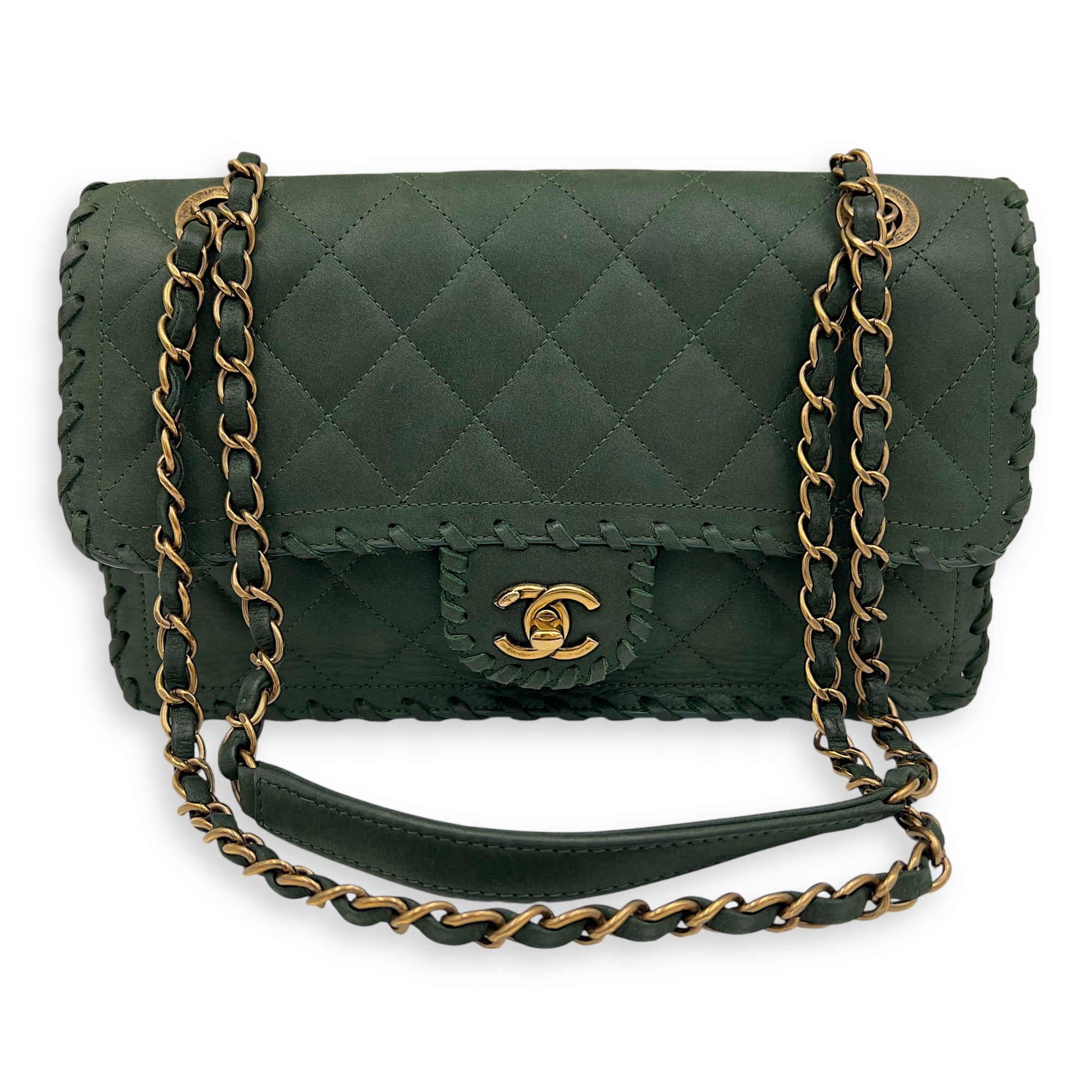 Happy Stitch Green Shoulder Bag in Calfskin, Gold hardware - Image 8