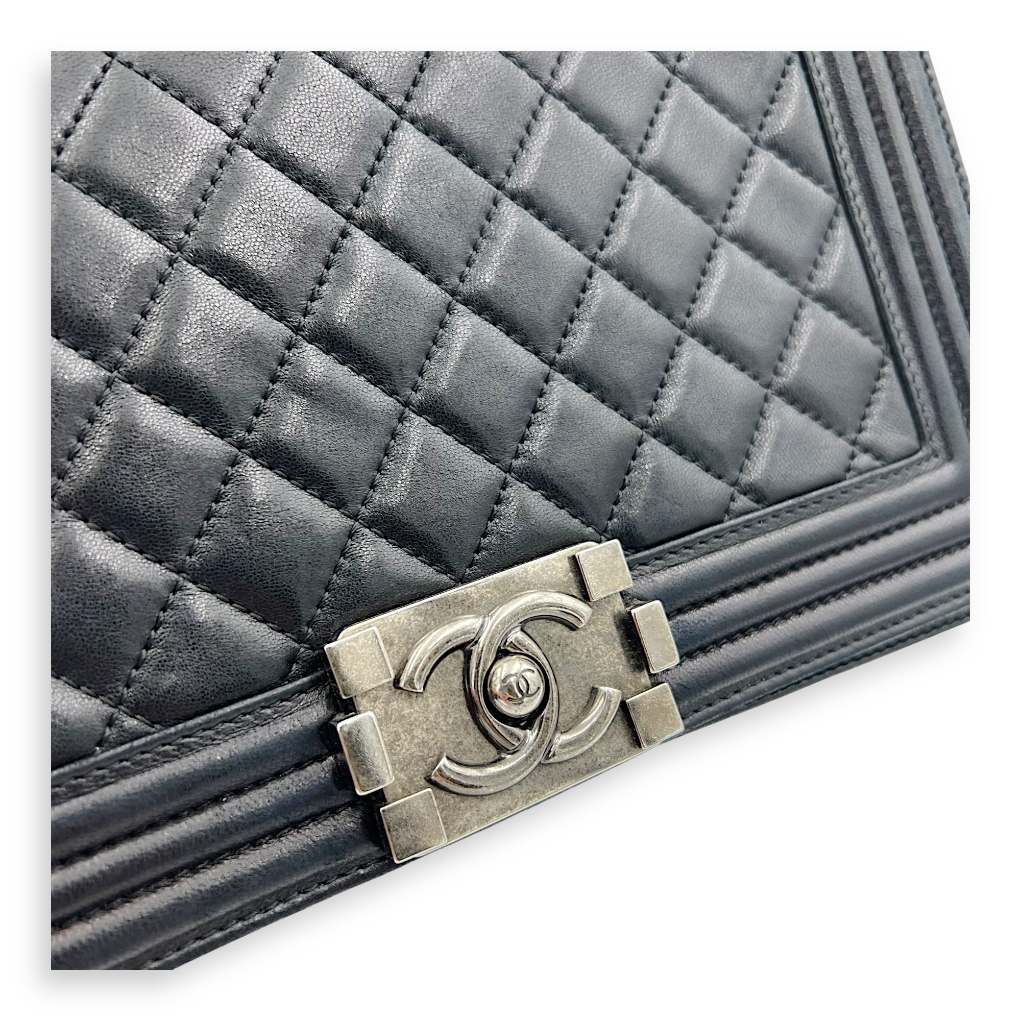 Boy Medium Black Shoulder Bag in Lambskin with Stingray Strap, Ruthenium hardware - Image 8