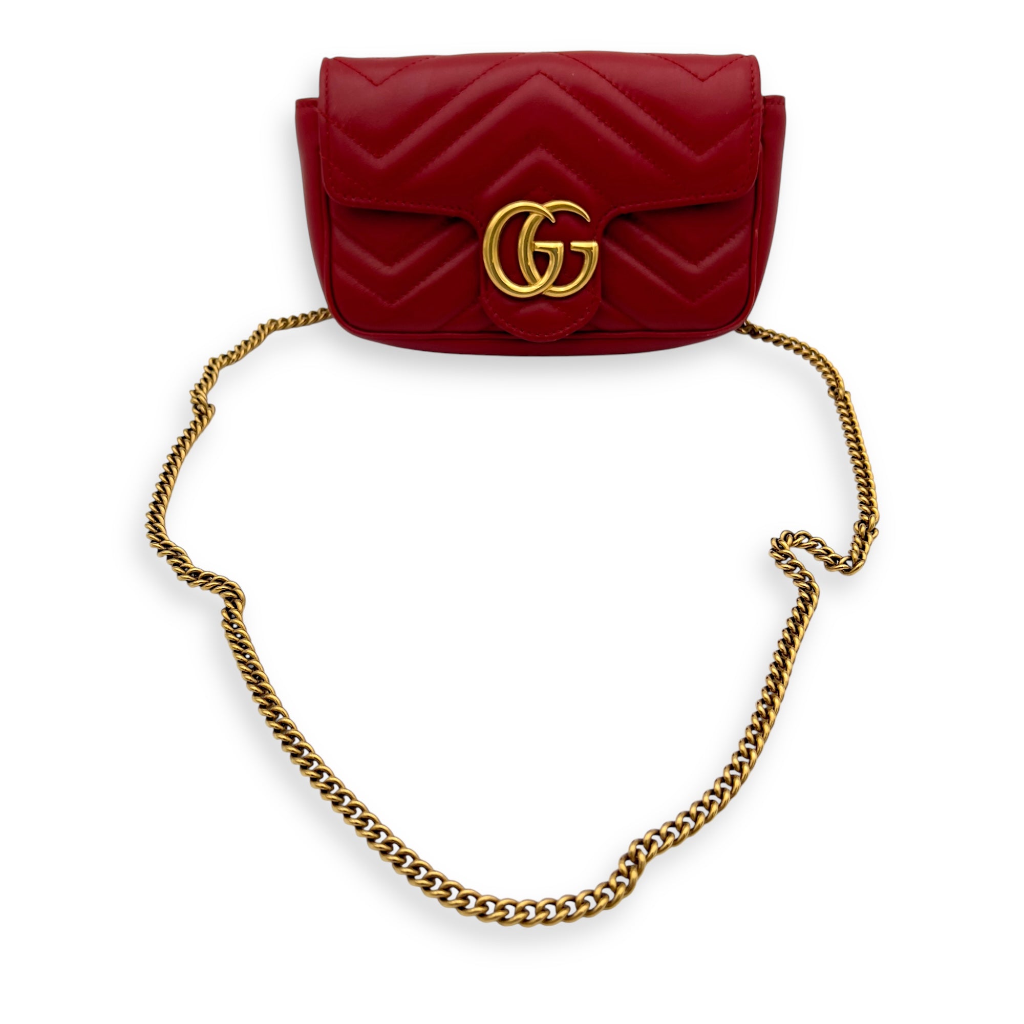 GG Marmont Super Mini Red Crossbody Bag in Calfskin, Gold hardware - Image 11