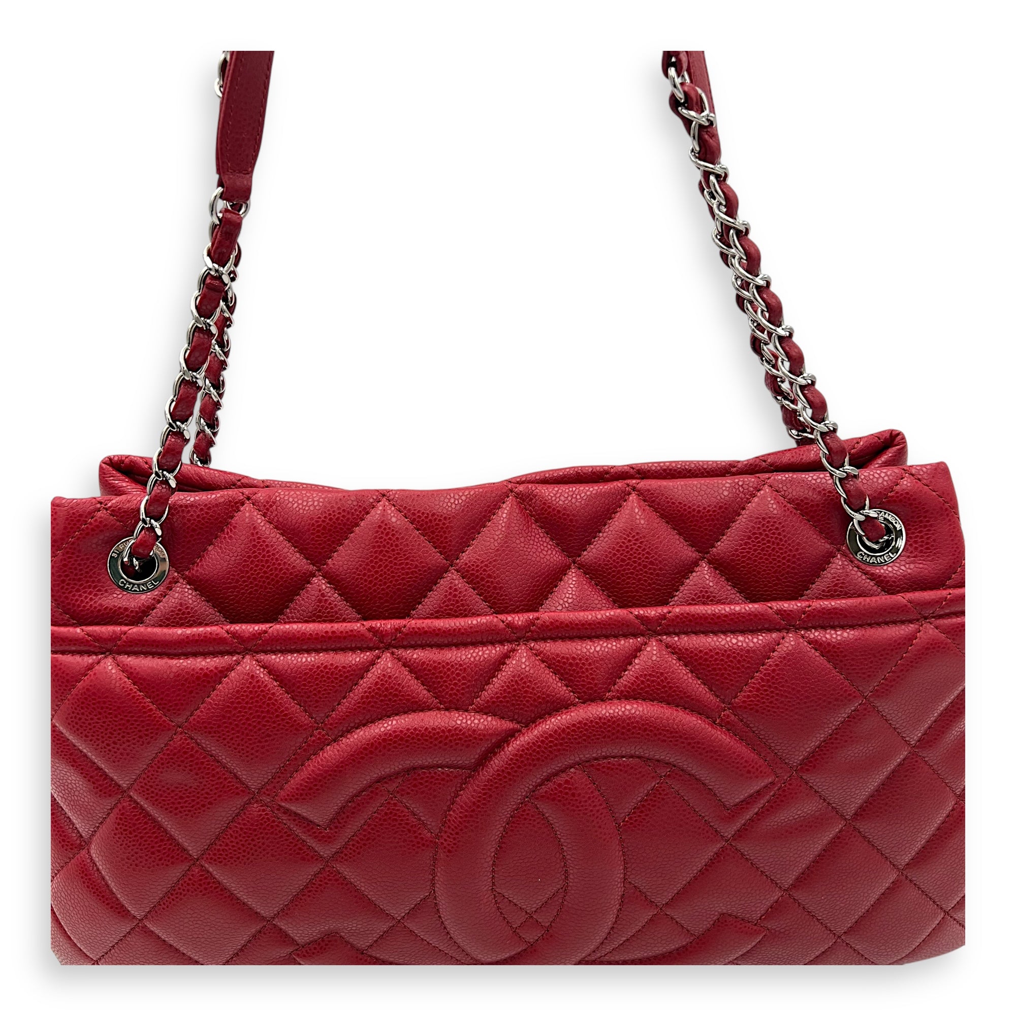 CC Shoulder Bag Red in Caviar Leather, Silver hardware - Image 9