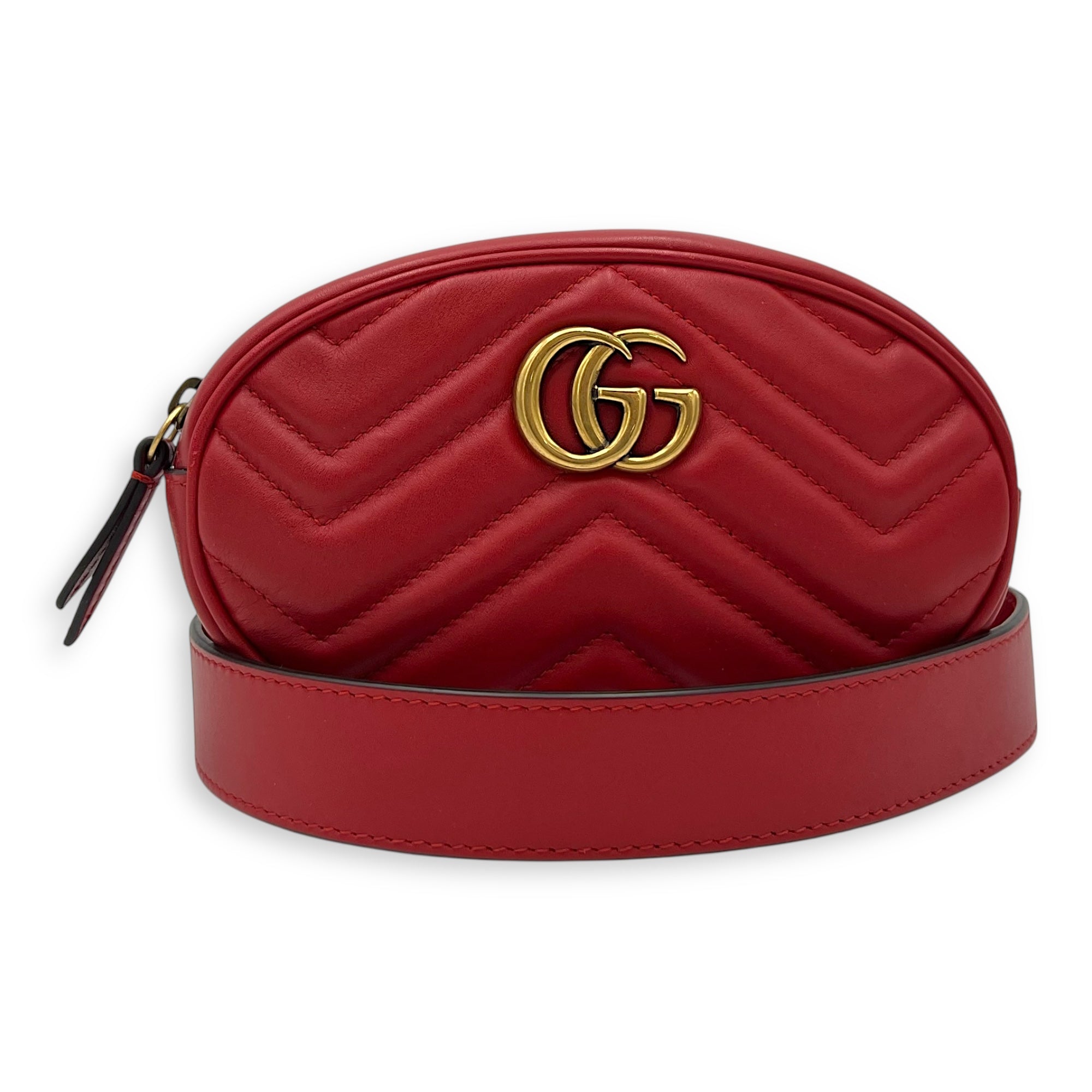 GG Marmont 85cm Red Belt Bag in Calfskin, Gold hardware - Image 11