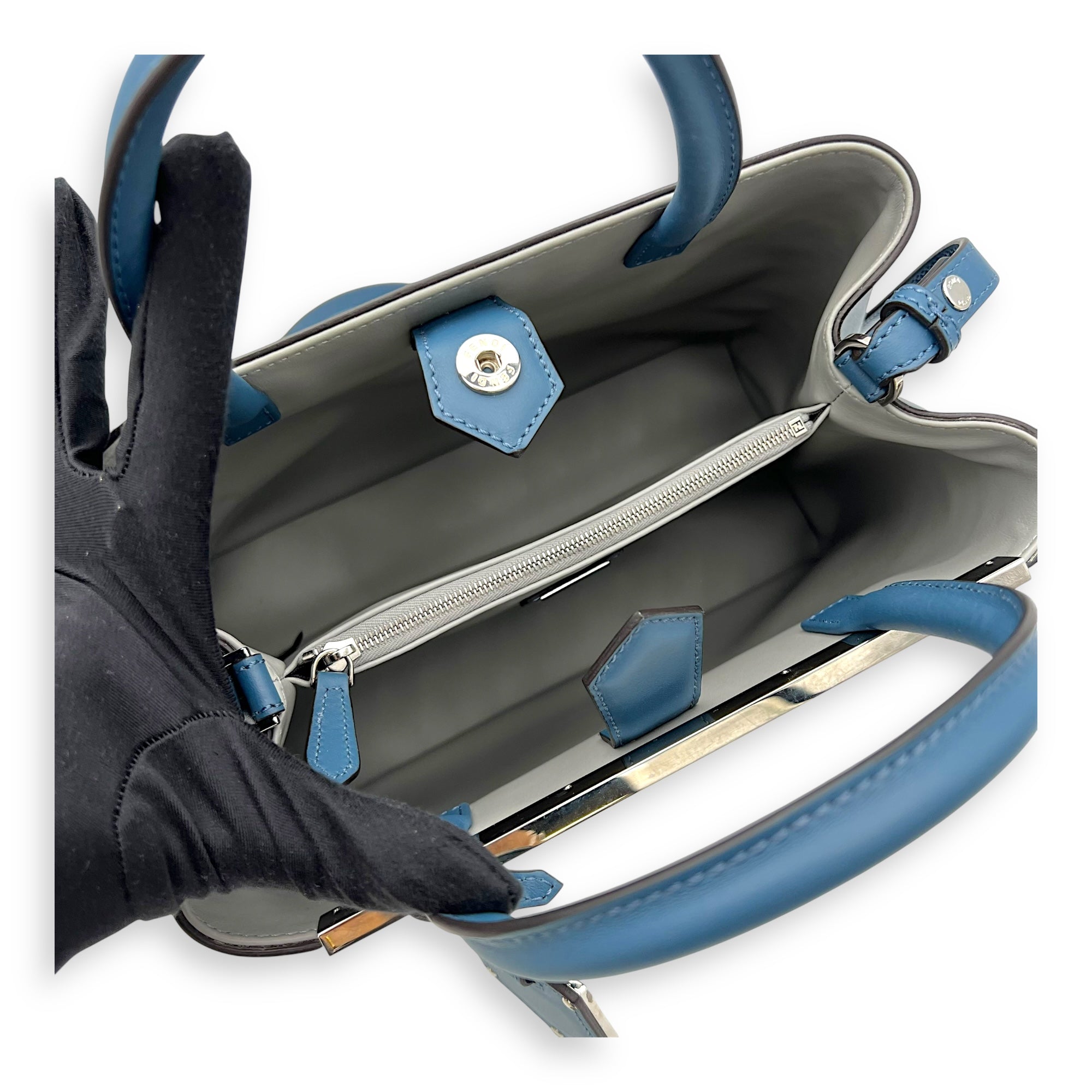 2Jours Top Handle Bag Blue in Calfskin, Silver hardware - Image 11