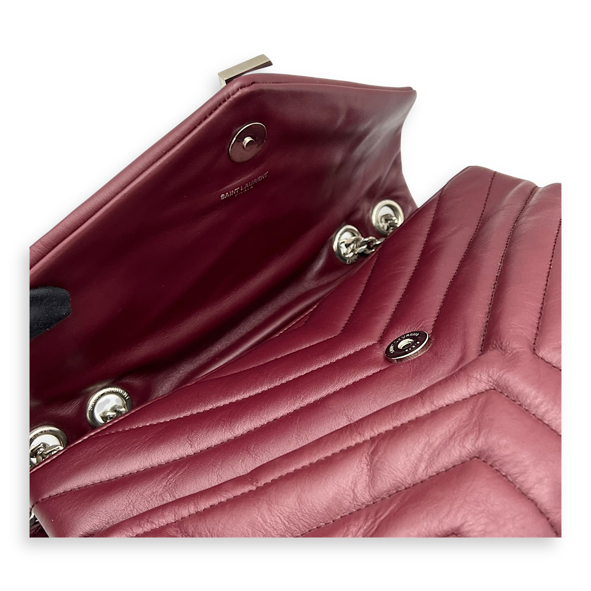 Loulou Crossbody Bag Medium Red in Calfskin, Silver hardware - Image 11